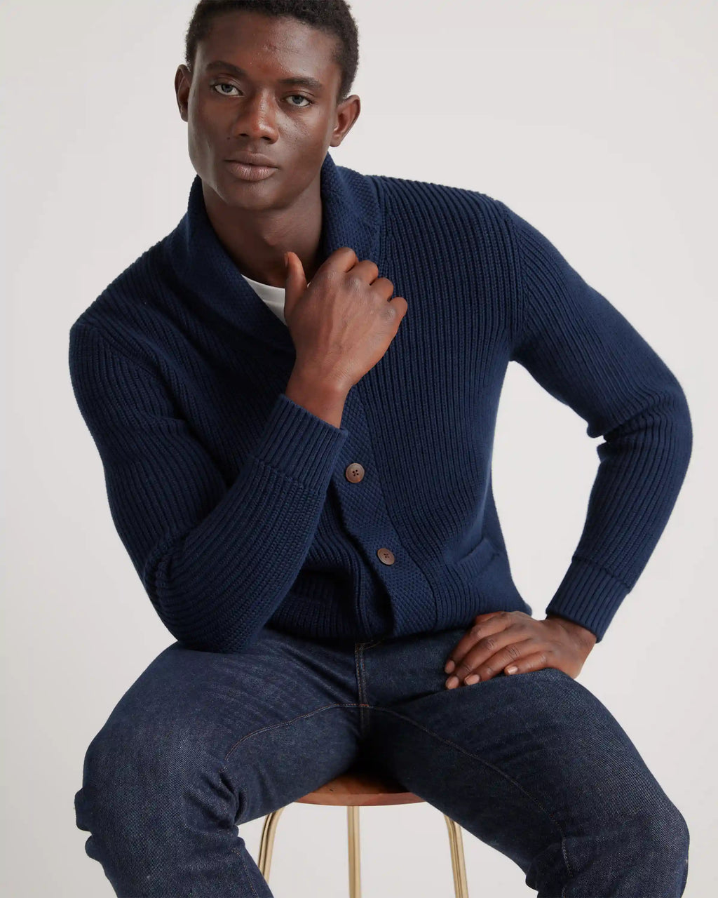 100% Organic Cotton Shawl-Collar Cardigan Sweater