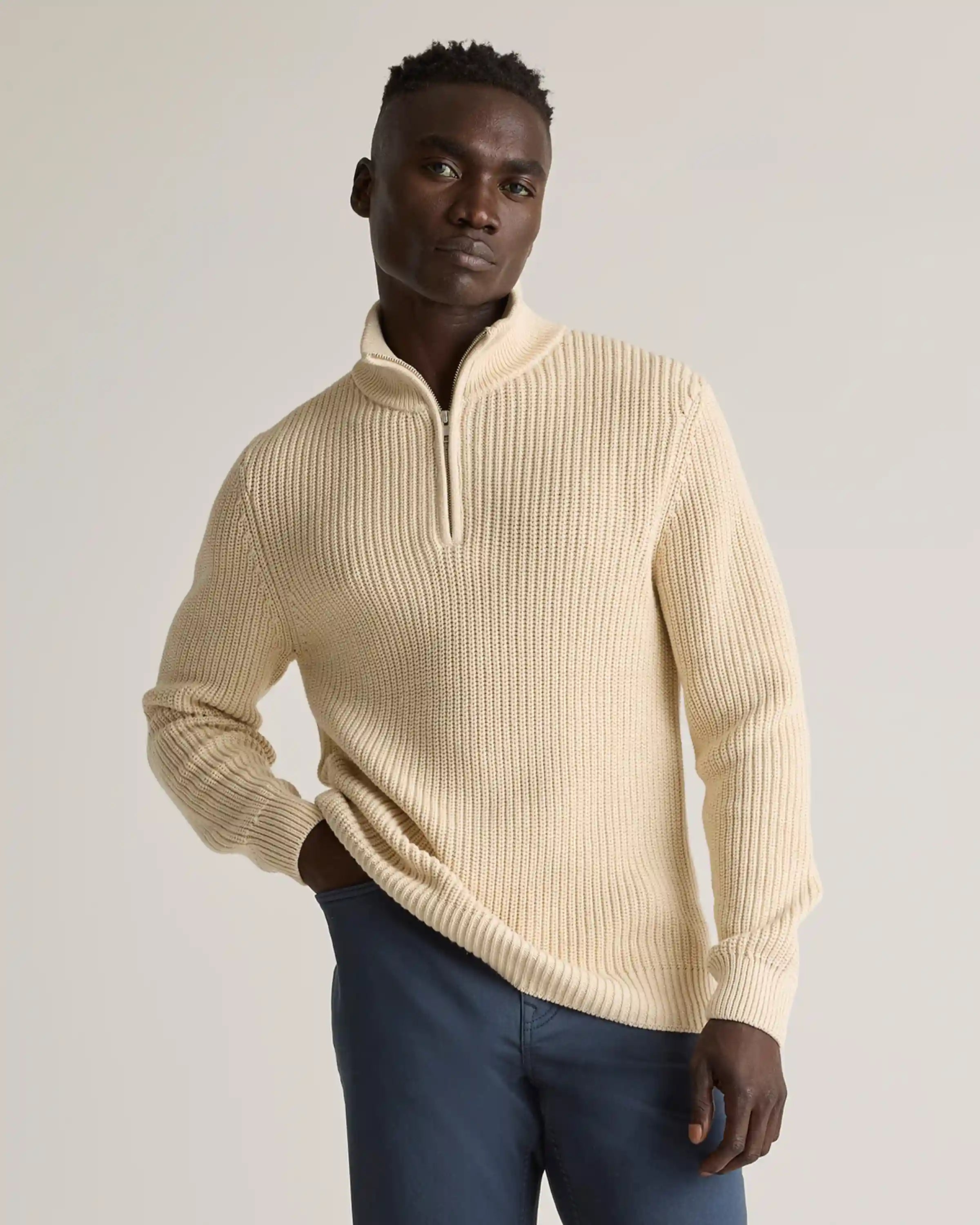 100% Organic Cotton Fisherman Quarter-Zip Sweater