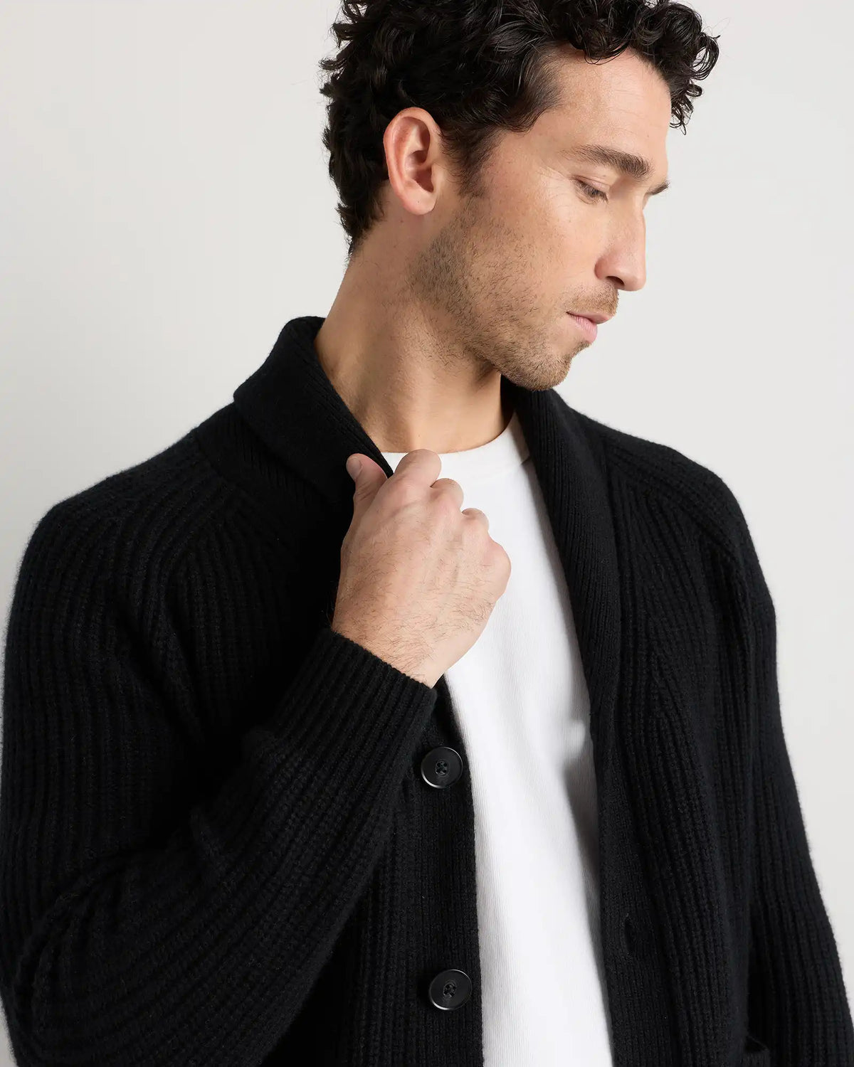 Mongolian Cashmere Shawl Collar Cardigan