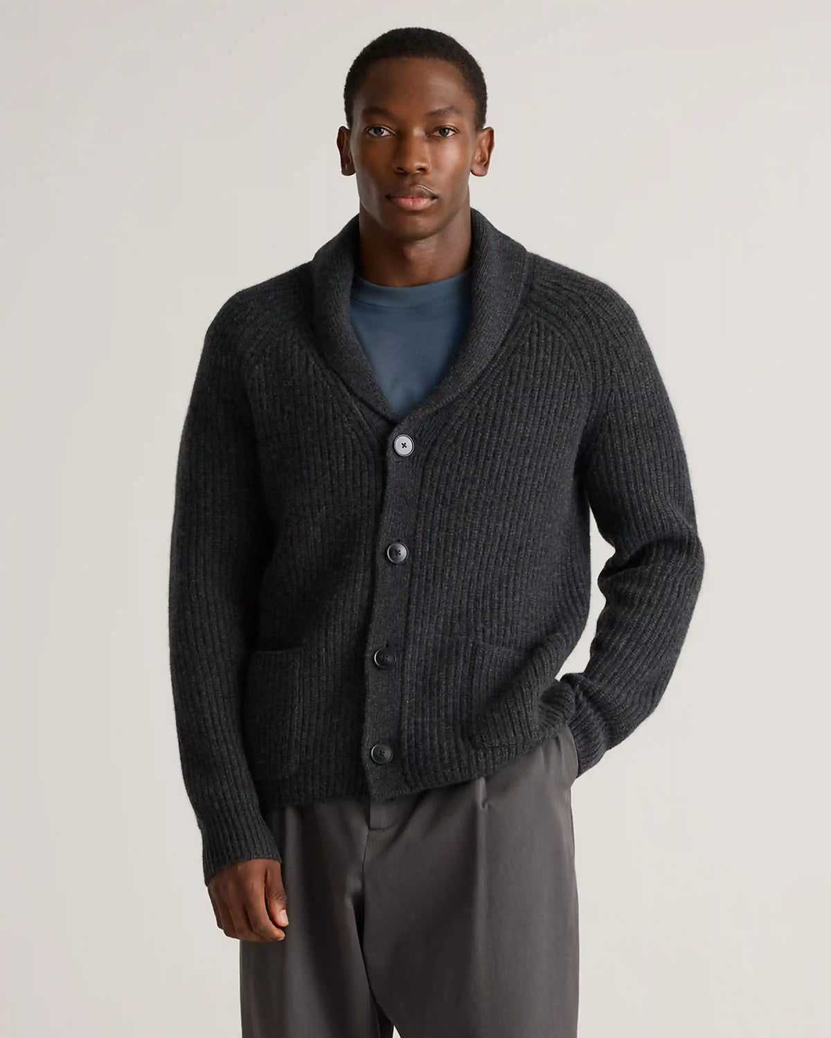 Mongolian Cashmere Shawl Collar Cardigan