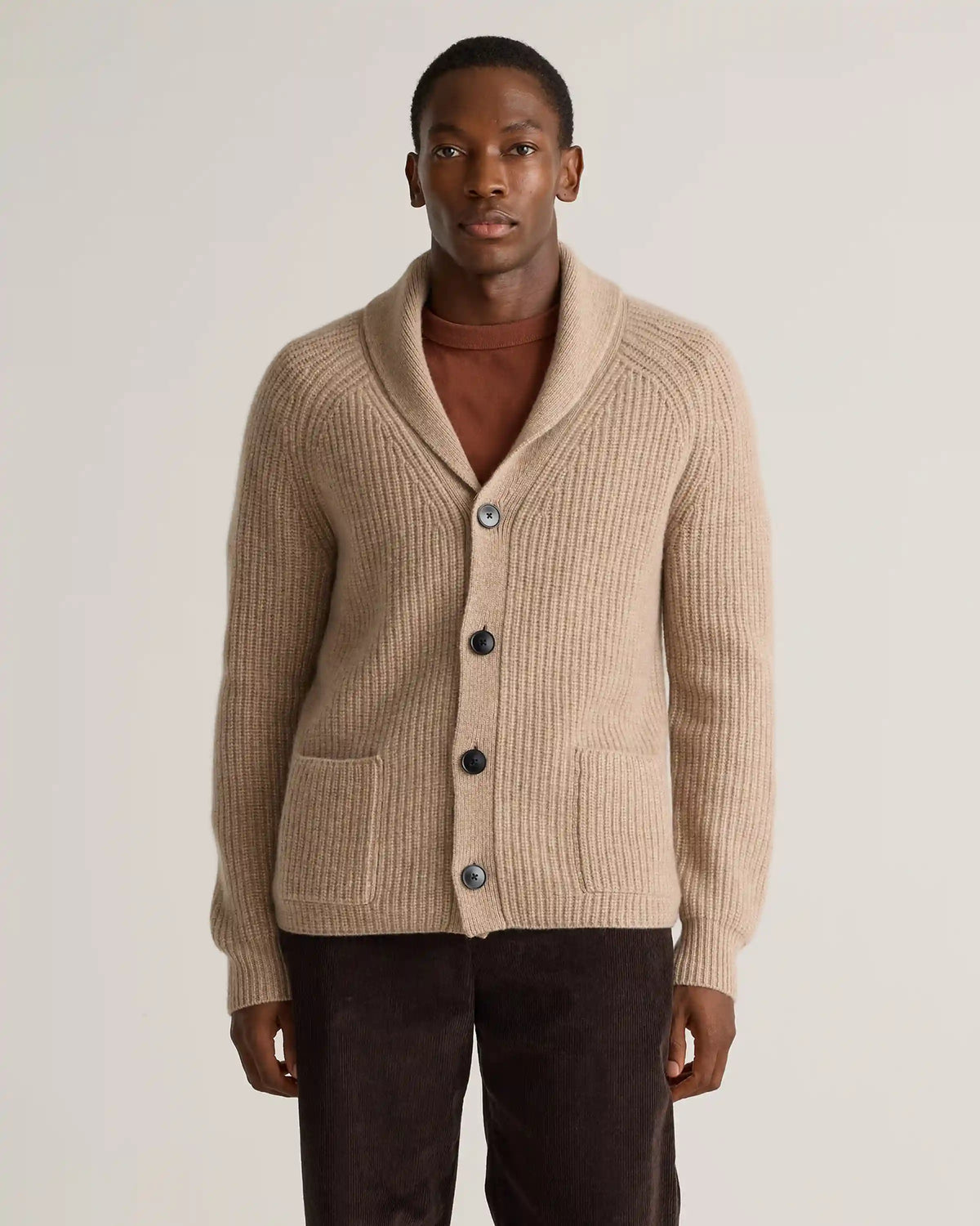 Mongolian Cashmere Shawl Collar Cardigan