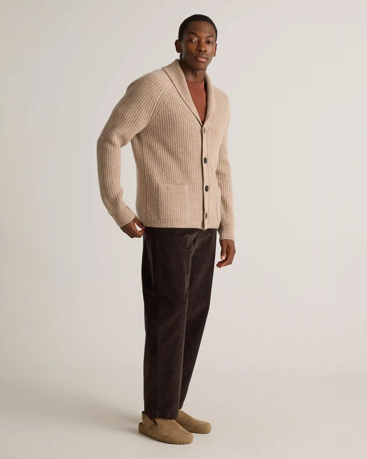 Mongolian Cashmere Shawl Collar Cardigan