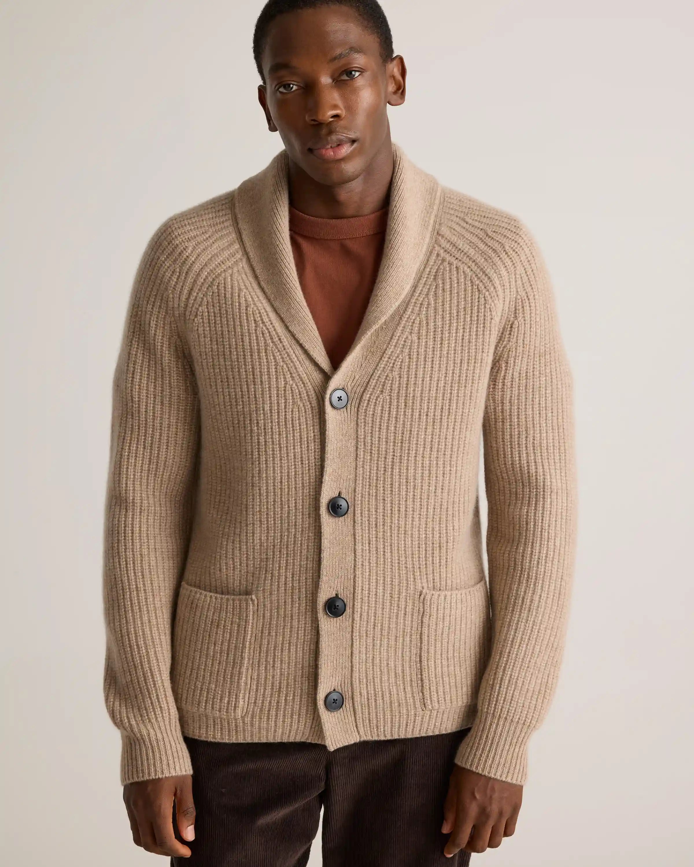 Mongolian Cashmere Shawl Collar Cardigan