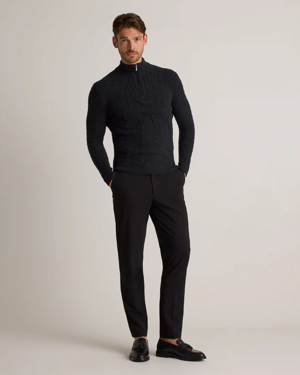 Luxe Baby Cashmere Cable Quarter Zip Sweater