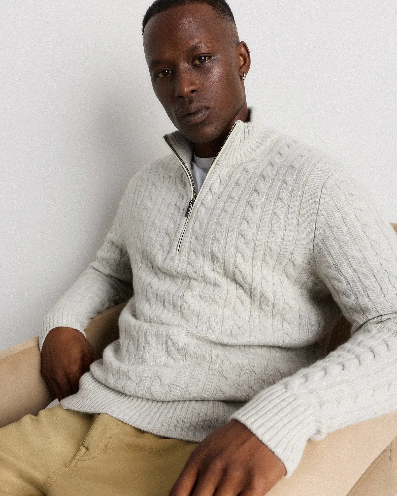 Luxe Baby Cashmere Cable Quarter Zip Sweater