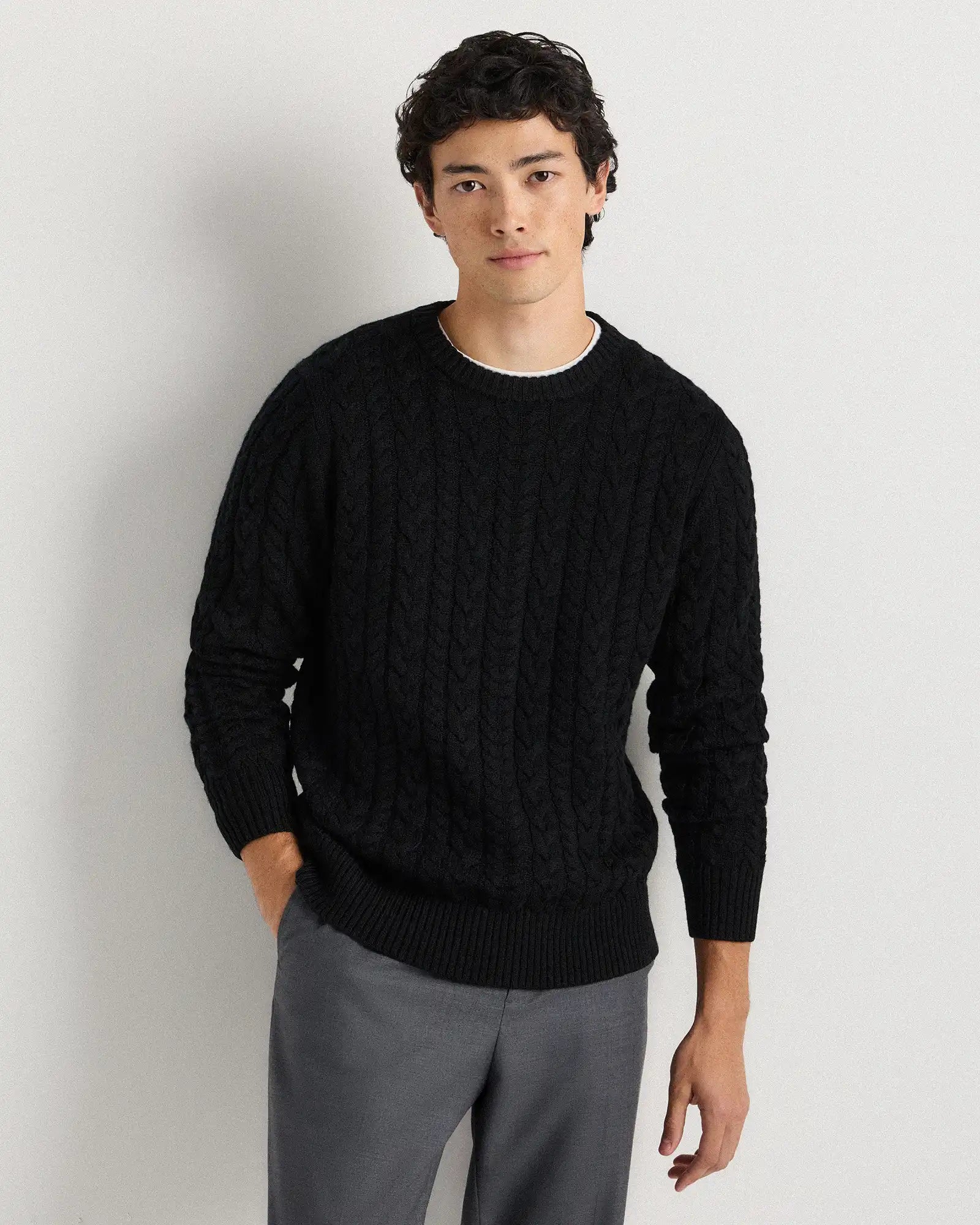 Australian Merino Wool Cable Crewneck Sweater