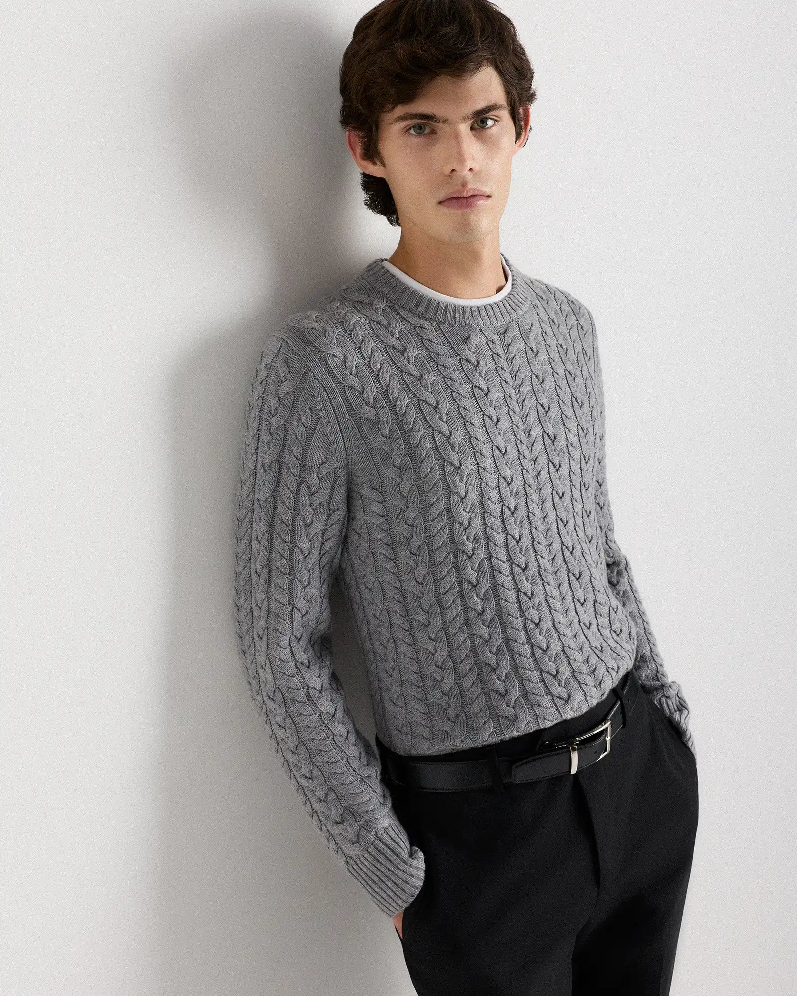 Australian Merino Wool Cable Crewneck Sweater