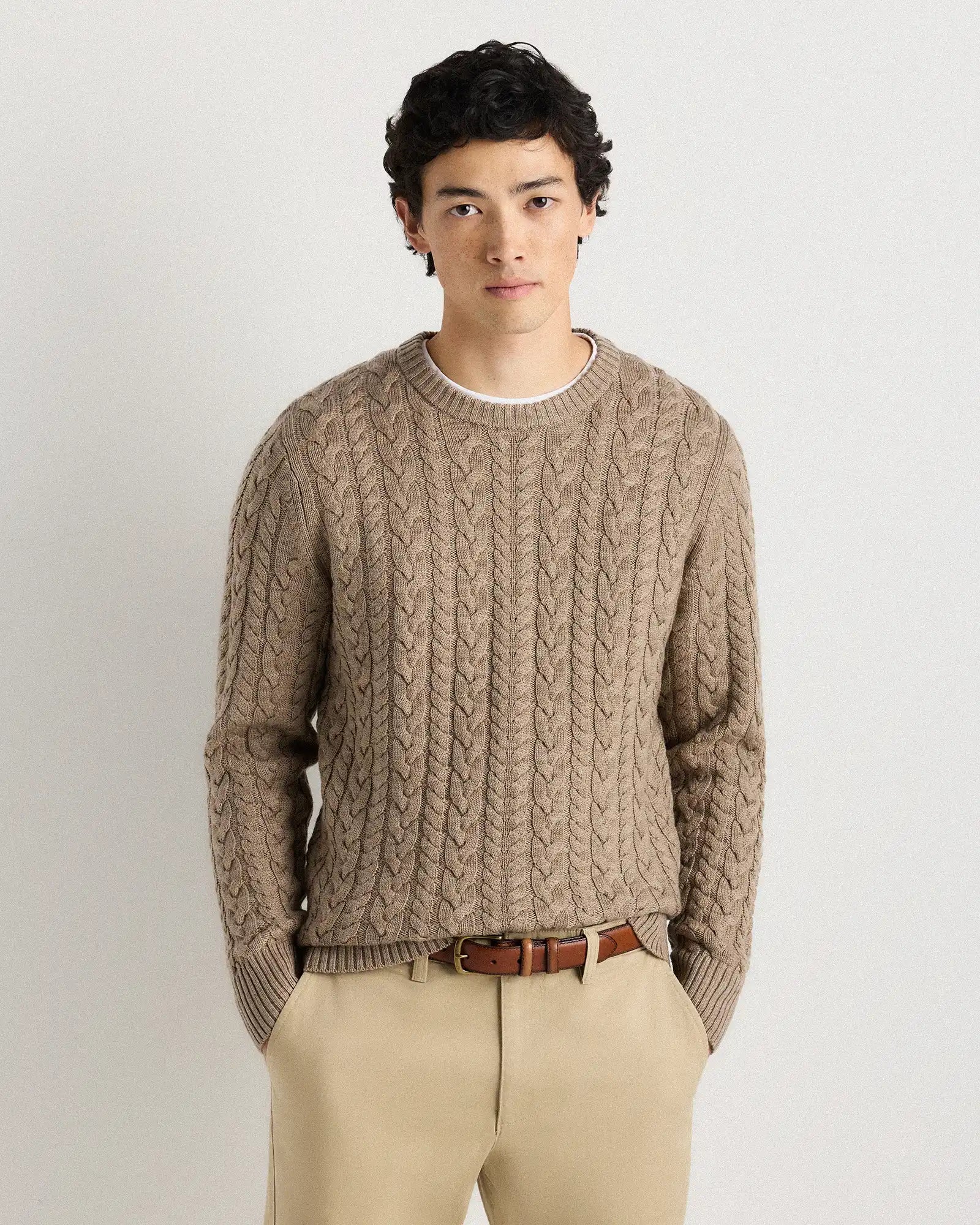 Australian Merino Wool Cable Crewneck Sweater