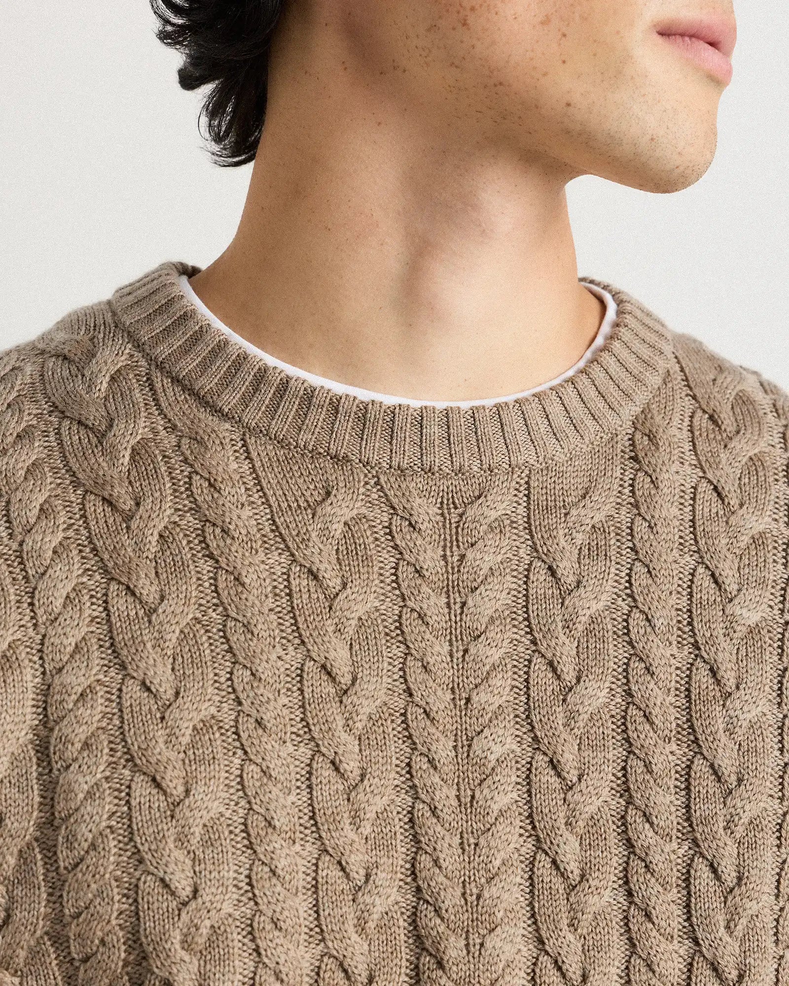 Australian Merino Wool Cable Crewneck Sweater