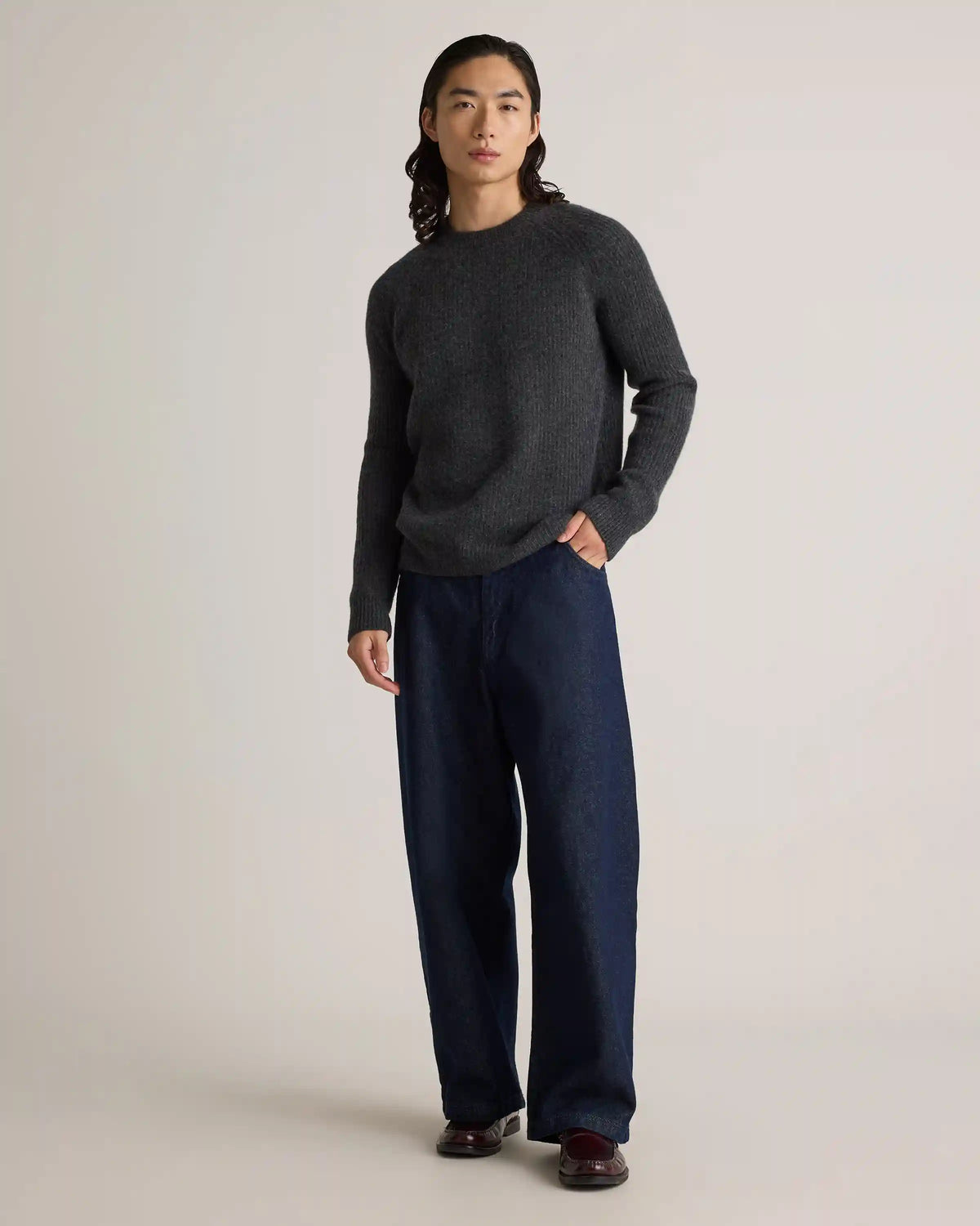 Mongolian Cashmere Fisherman Crewneck Sweater