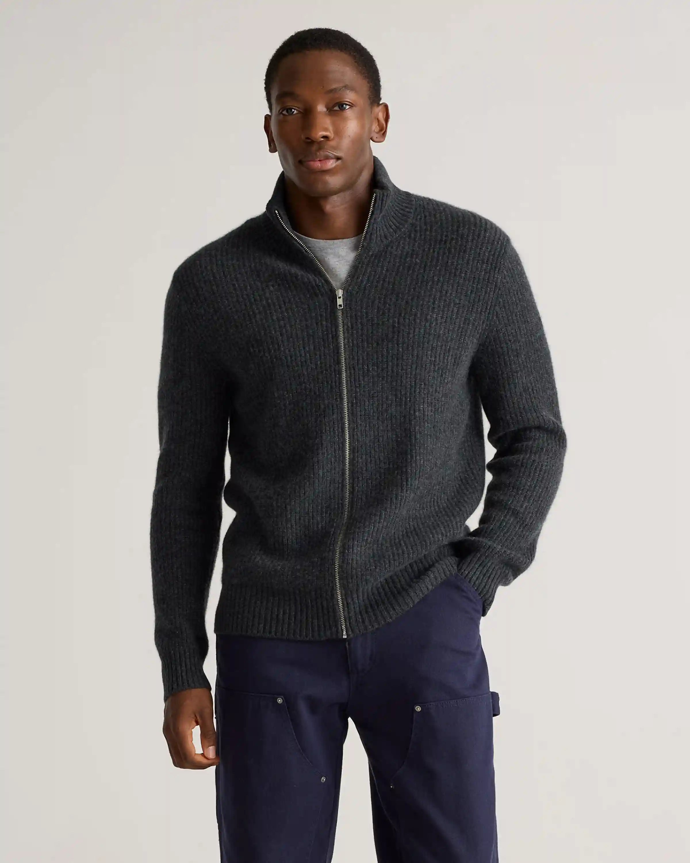 Mongolian Cashmere Fisherman Full Zip Sweater