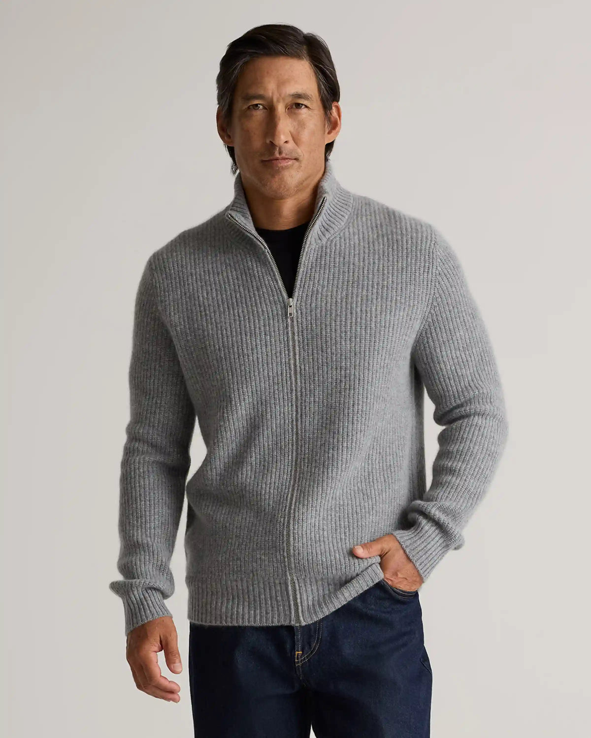 Mongolian Cashmere Fisherman Full Zip Sweater