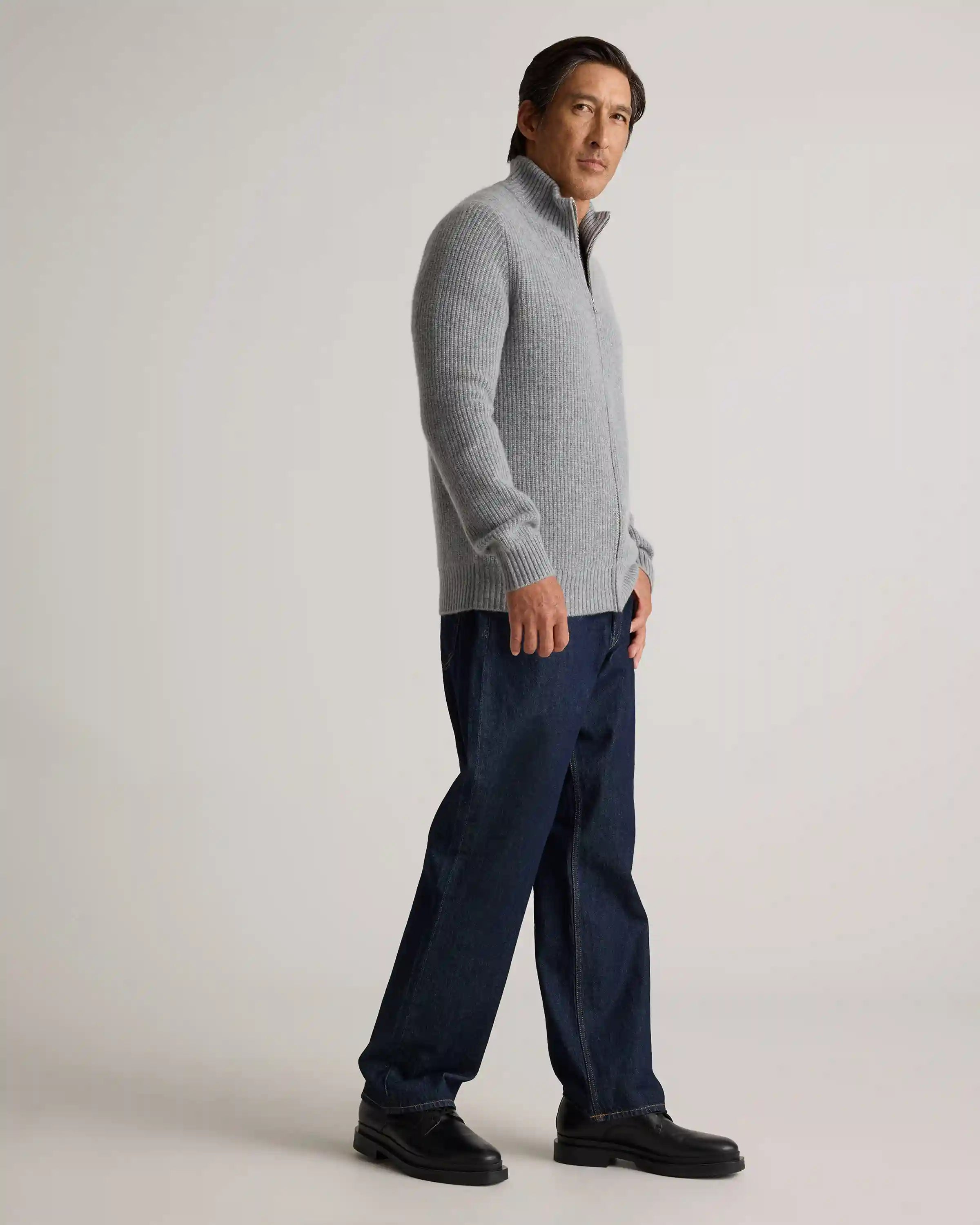 Mongolian Cashmere Fisherman Full Zip Sweater