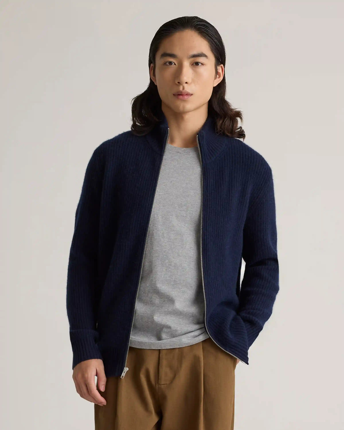 Mongolian Cashmere Fisherman Full Zip Sweater
