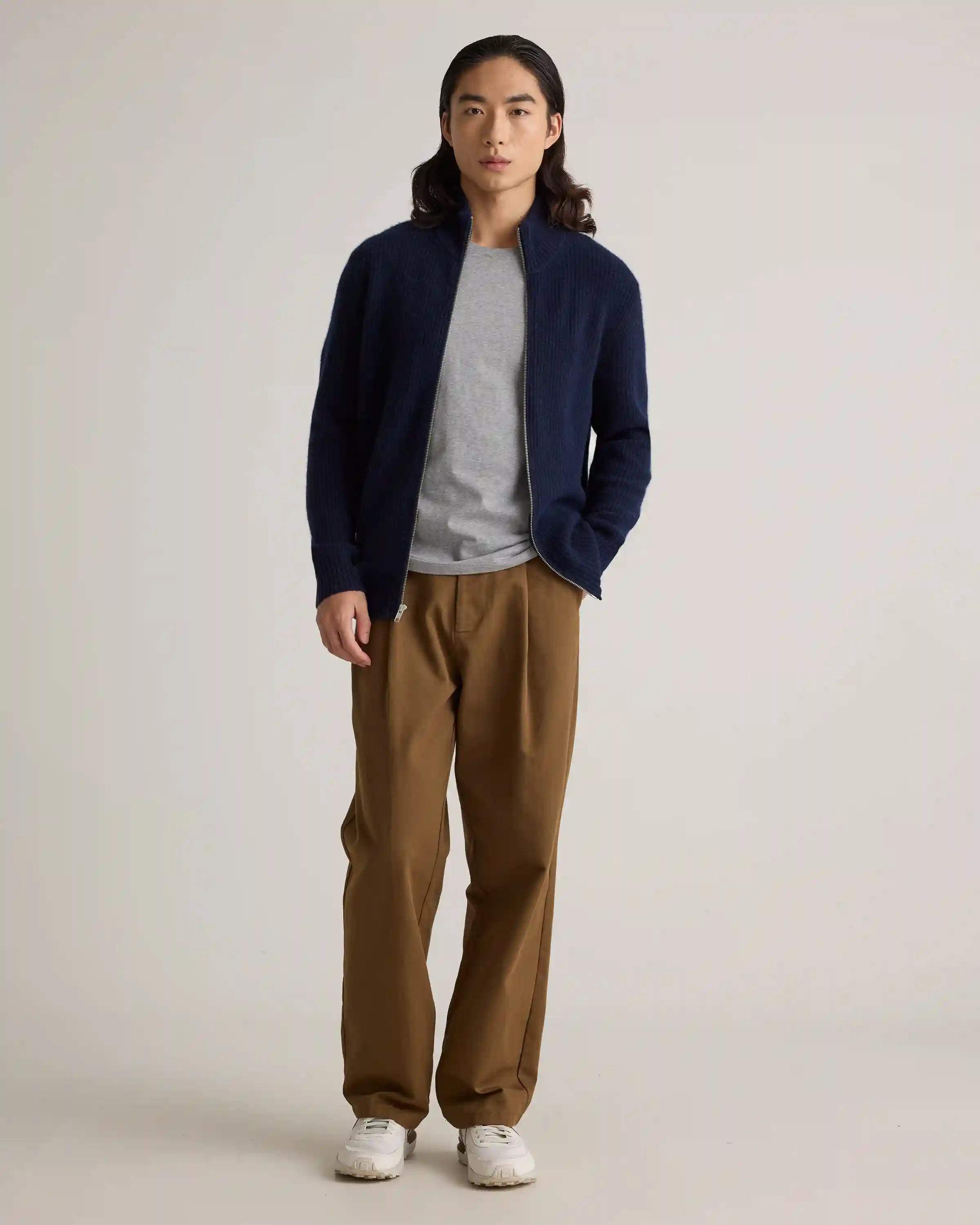Mongolian Cashmere Fisherman Full Zip Sweater