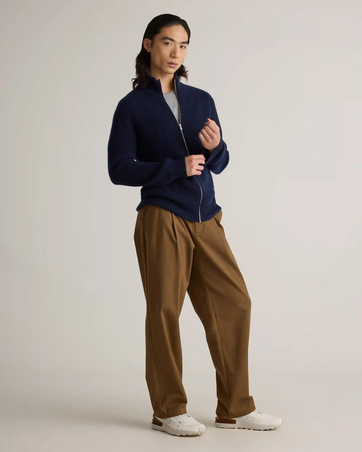 Mongolian Cashmere Fisherman Full Zip Sweater