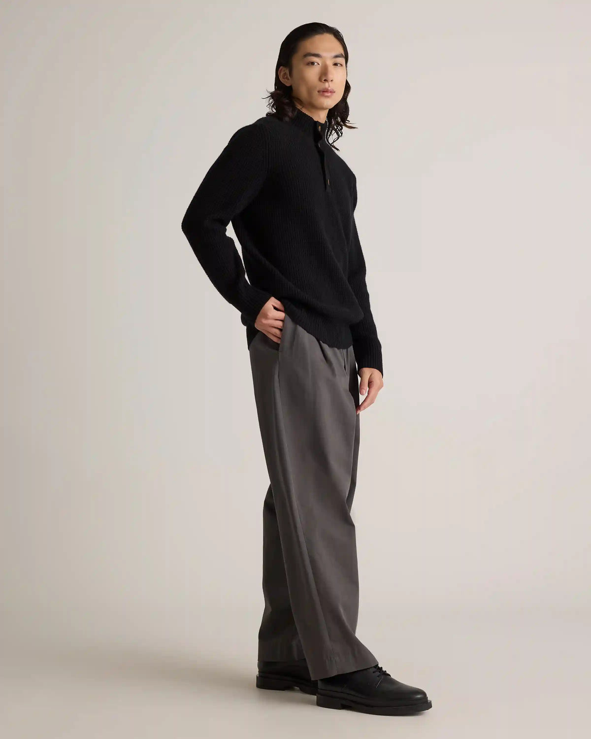Mongolian Cashmere Waffle Quarter Button Sweater
