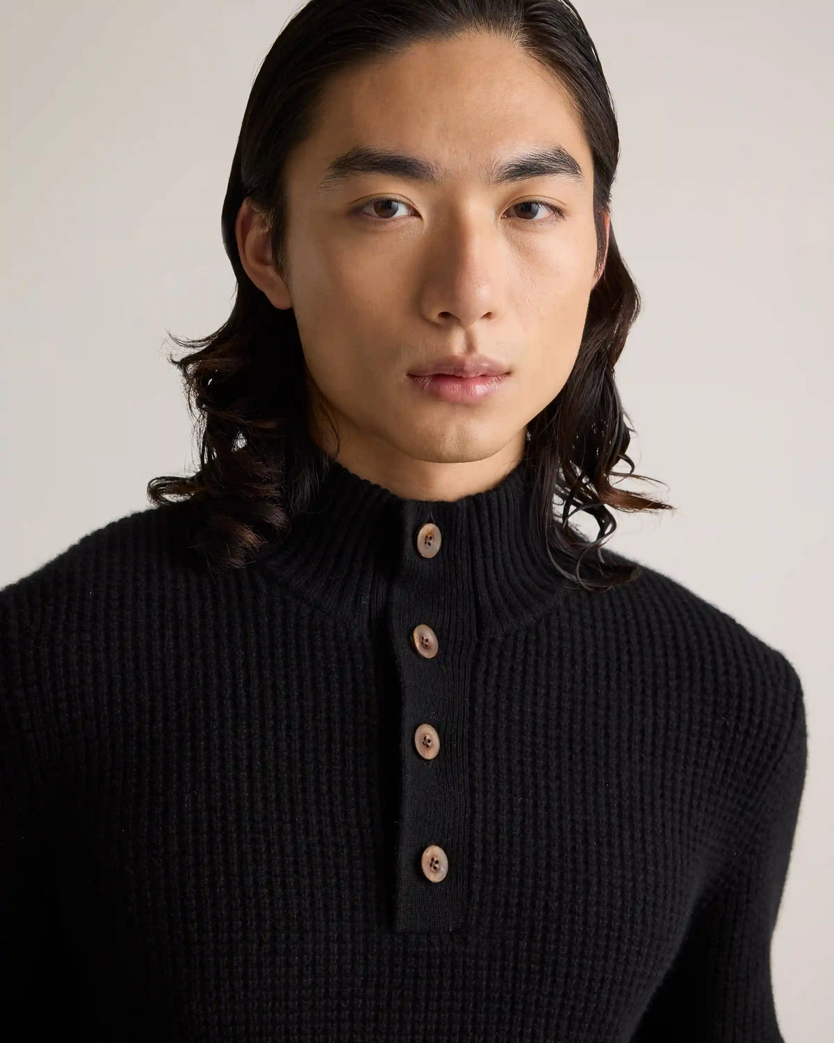 Mongolian Cashmere Waffle Quarter Button Sweater