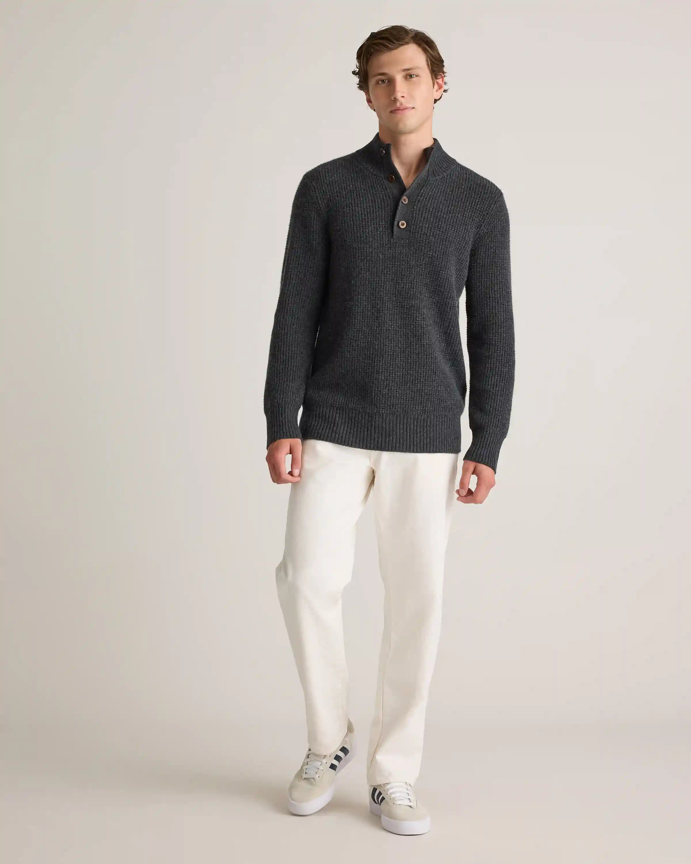 Mongolian Cashmere Waffle Quarter Button Sweater