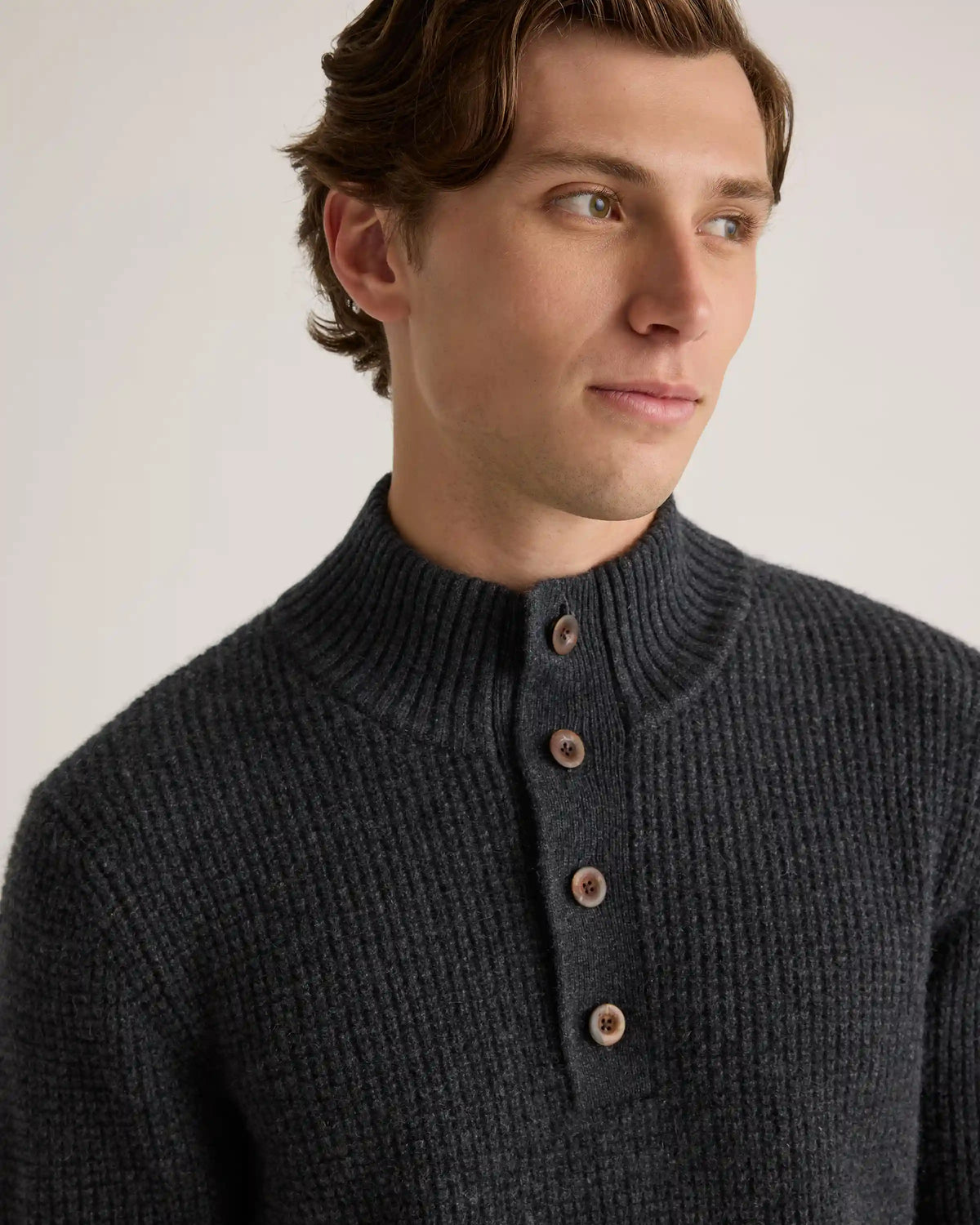 Mongolian Cashmere Waffle Quarter Button Sweater