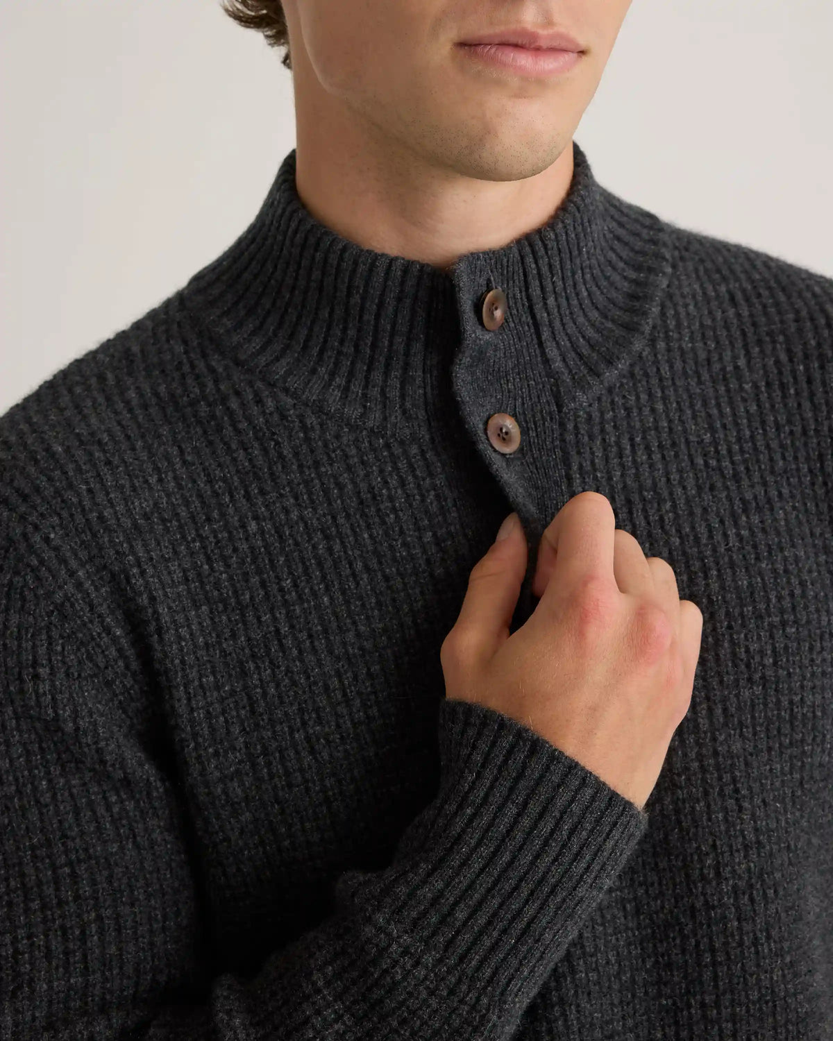 Mongolian Cashmere Waffle Quarter Button Sweater