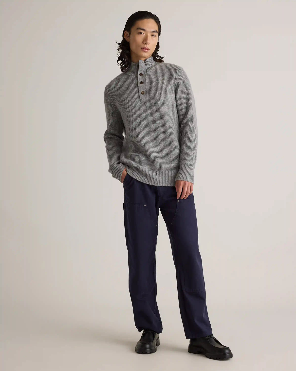Mongolian Cashmere Waffle Quarter Button Sweater