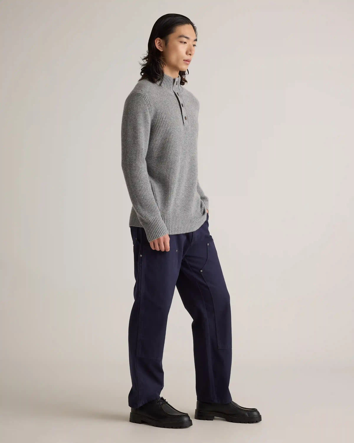 Mongolian Cashmere Waffle Quarter Button Sweater
