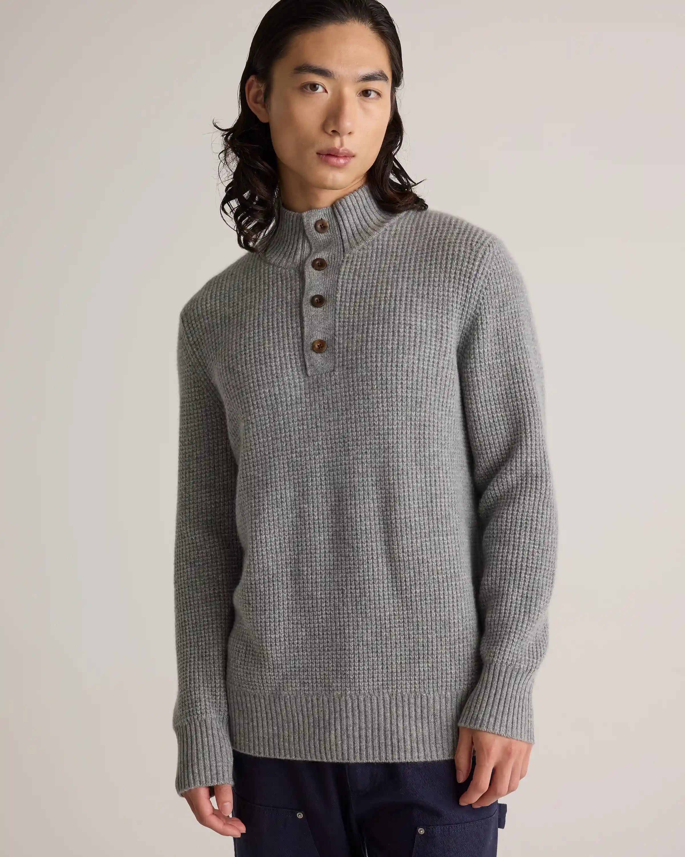 Mongolian Cashmere Waffle Quarter Button Sweater