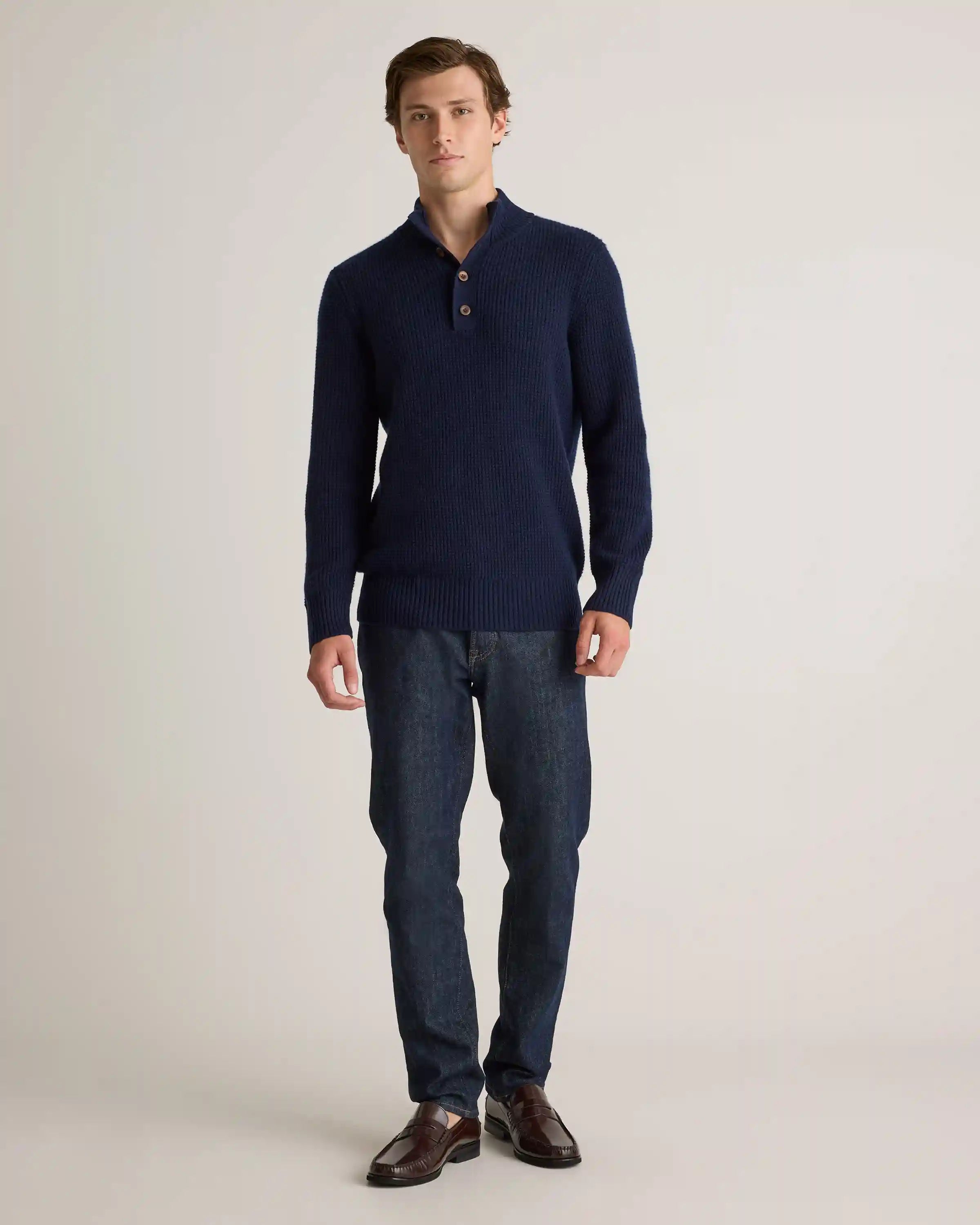 Mongolian Cashmere Waffle Quarter Button Sweater