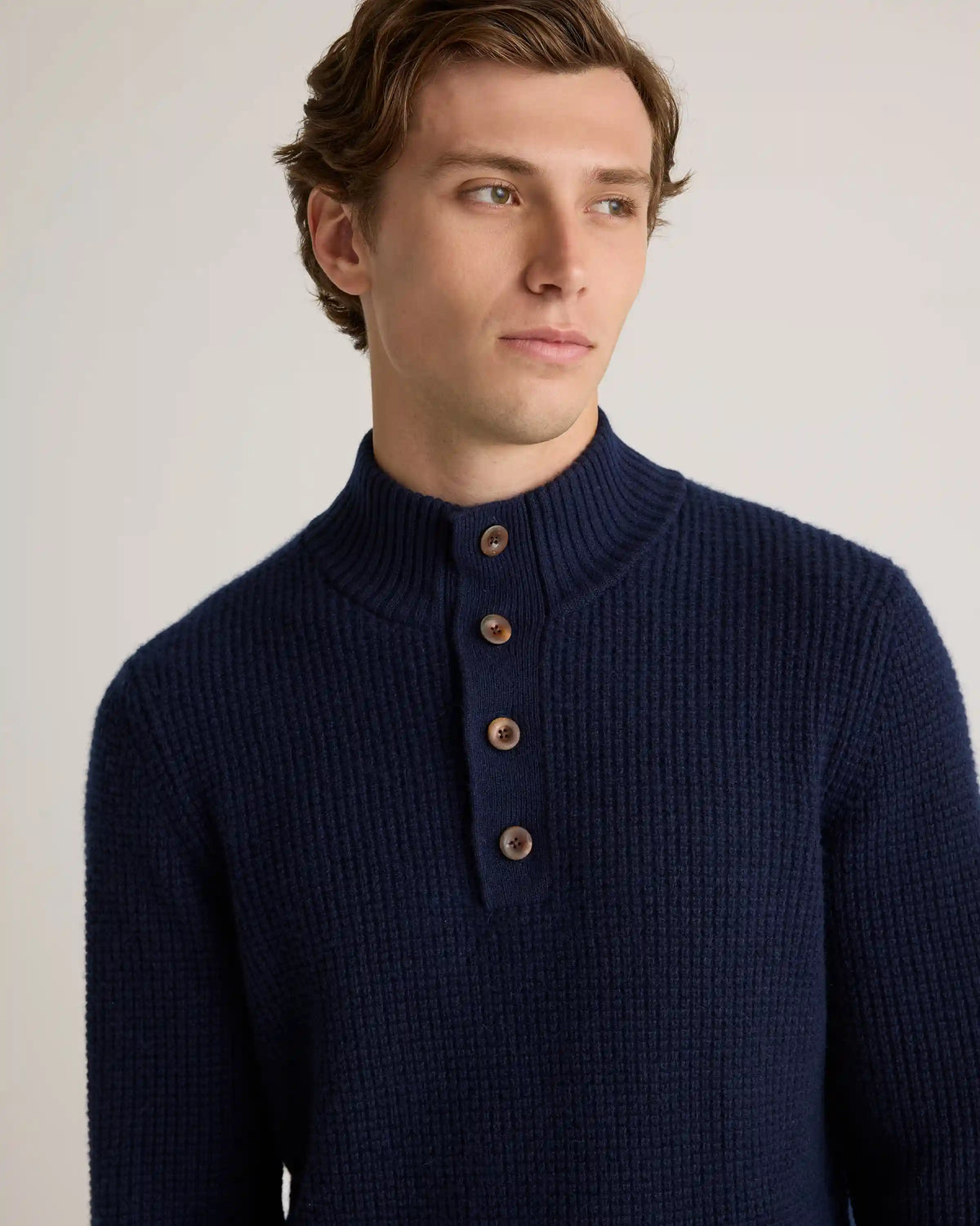 Mongolian Cashmere Waffle Quarter Button Sweater