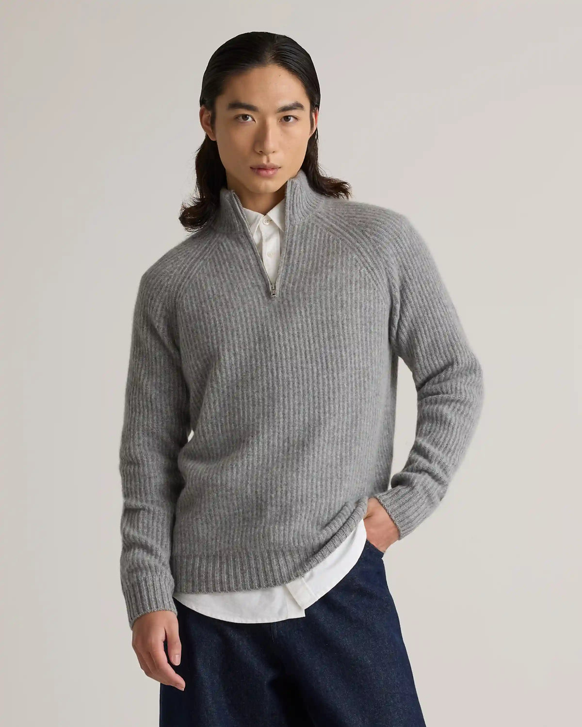 Mongolian Cashmere Fisherman Quarter Zip Sweater