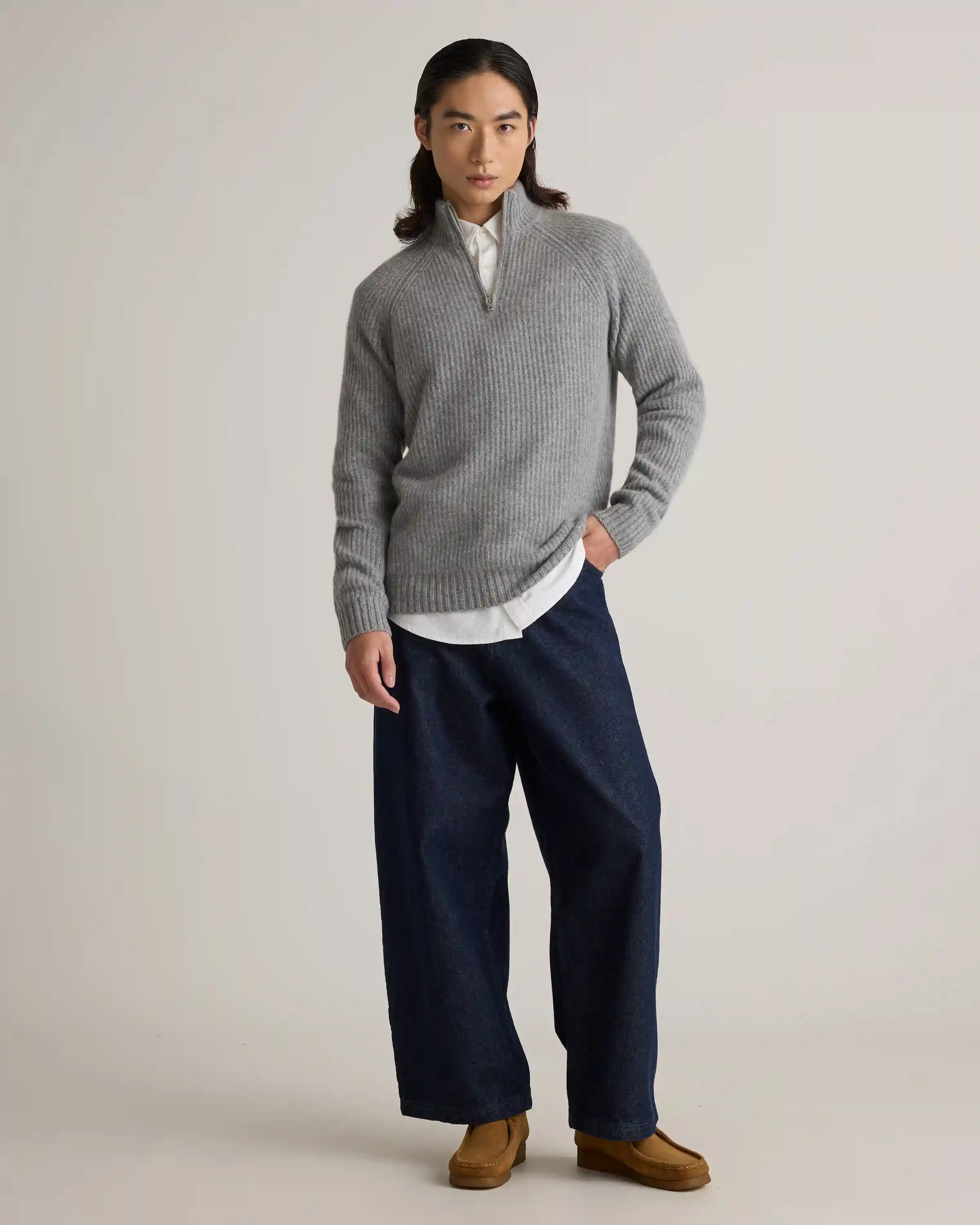 Mongolian Cashmere Fisherman Quarter Zip Sweater