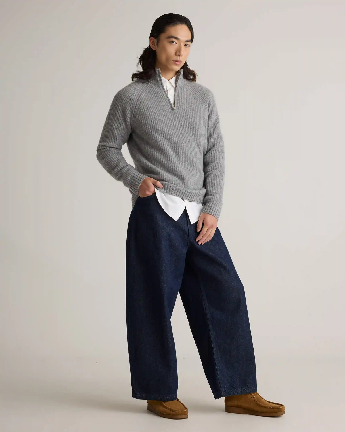 Mongolian Cashmere Fisherman Quarter Zip Sweater
