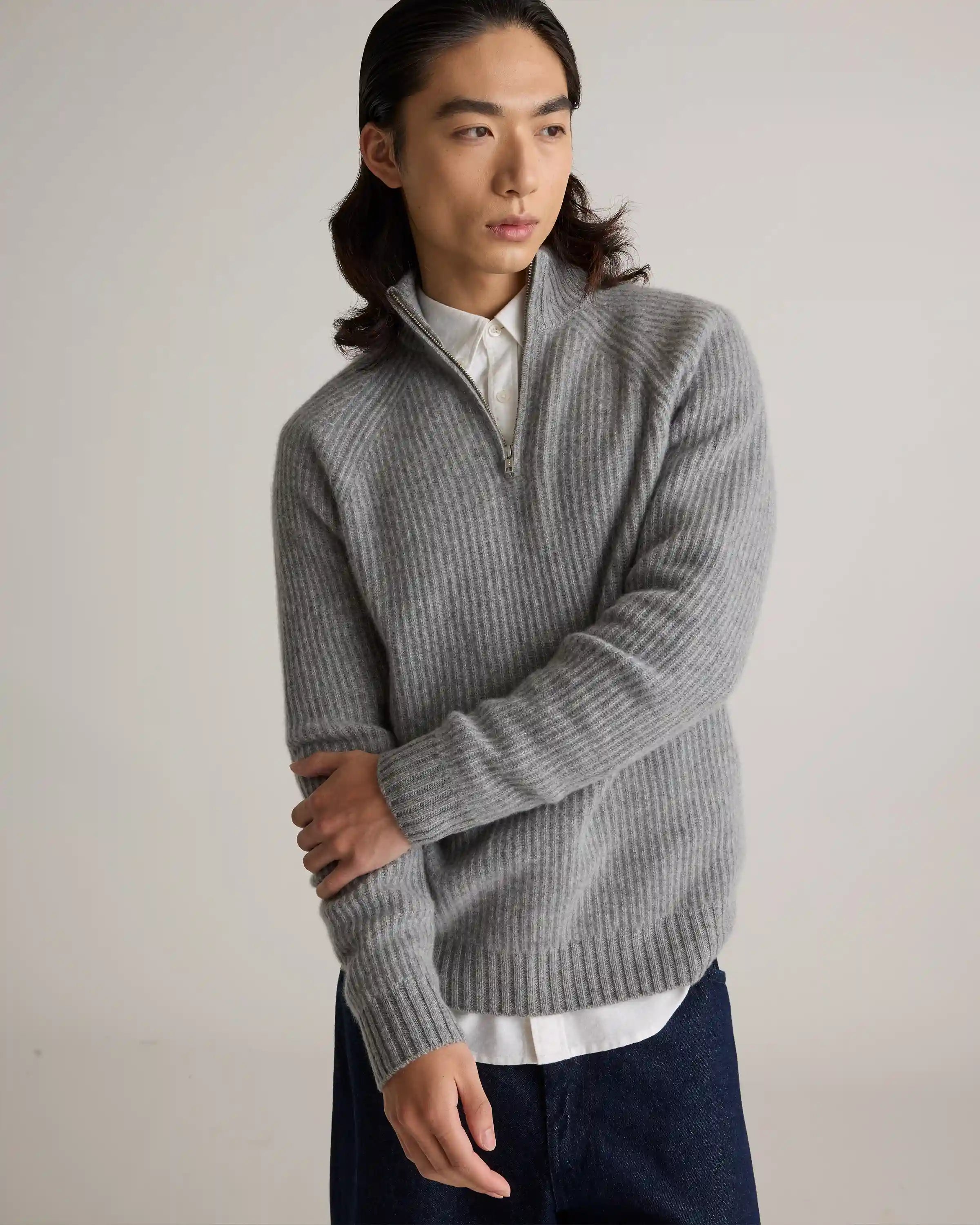 Mongolian Cashmere Fisherman Quarter Zip Sweater