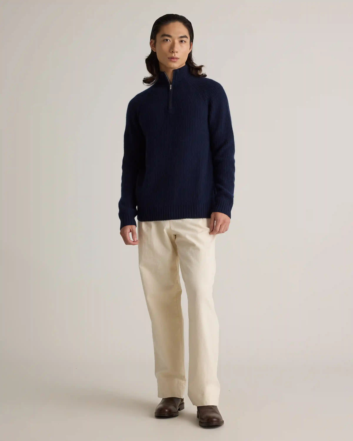 Mongolian Cashmere Fisherman Quarter Zip Sweater