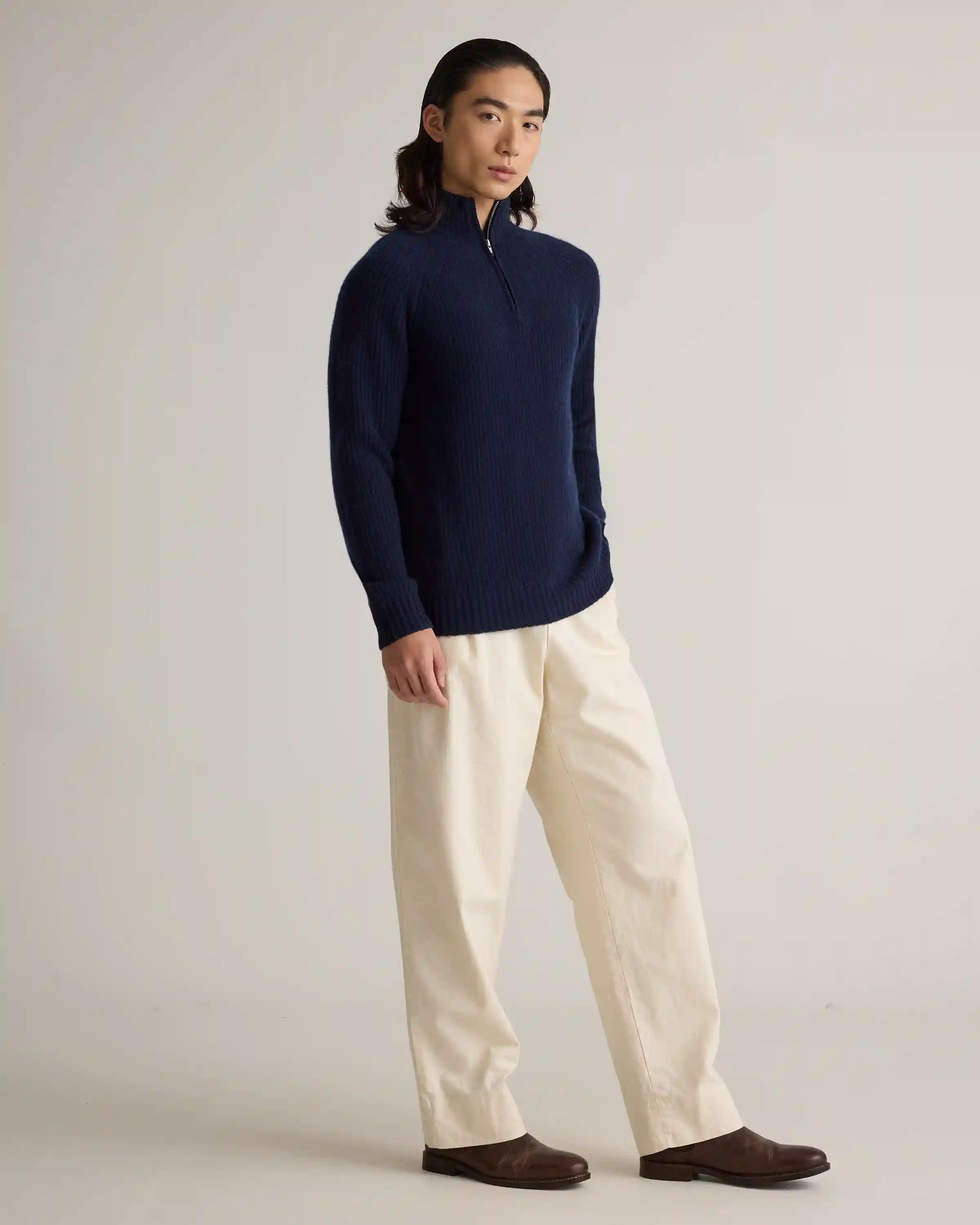 Mongolian Cashmere Fisherman Quarter Zip Sweater
