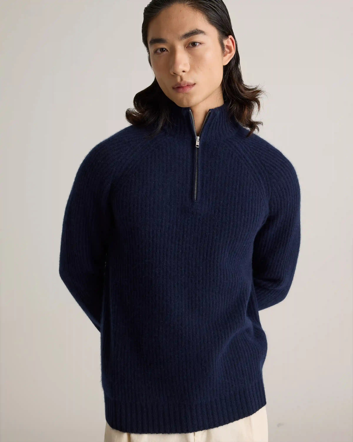 Mongolian Cashmere Fisherman Quarter Zip Sweater