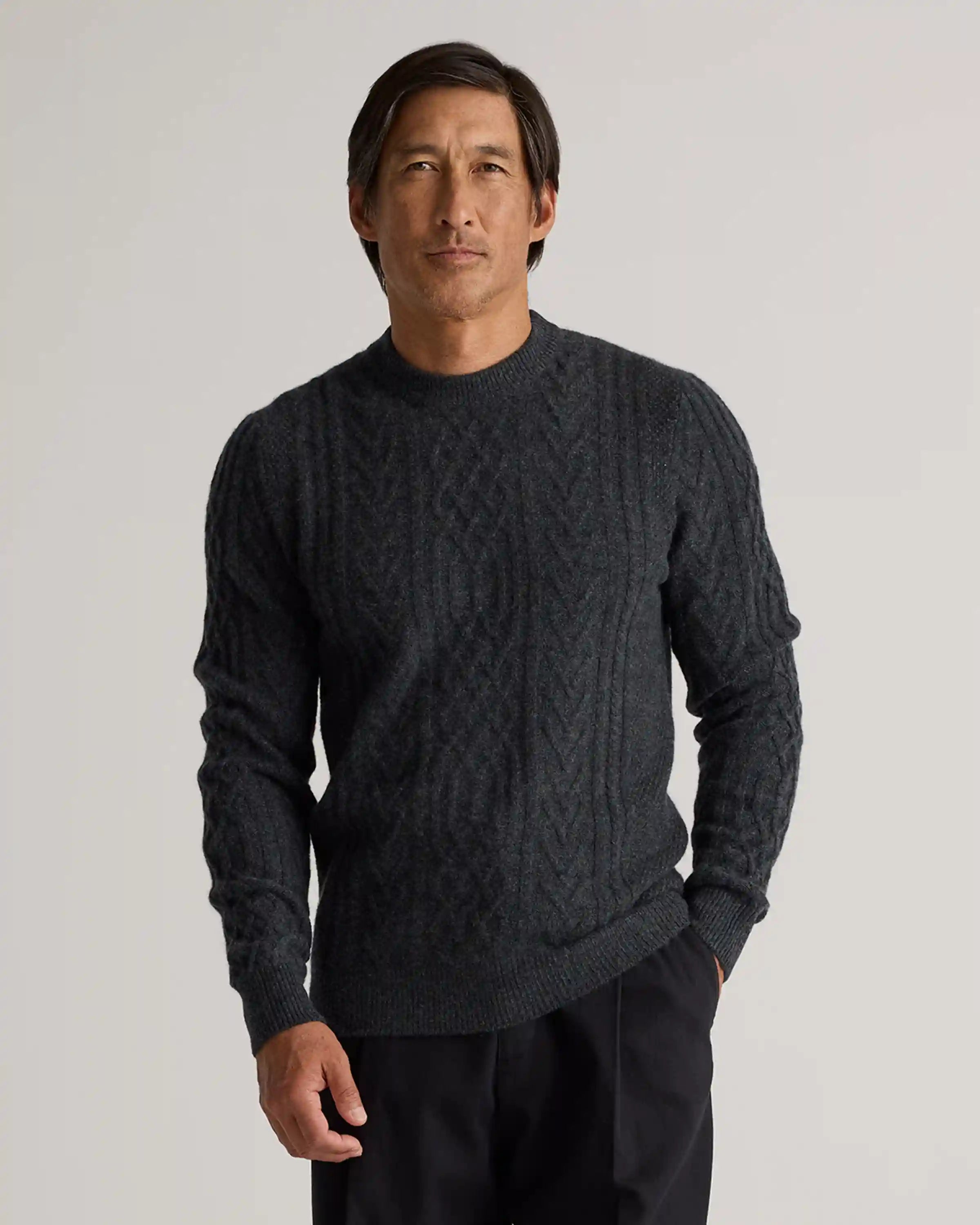 Mongolian Cashmere Cable Crewneck Sweater