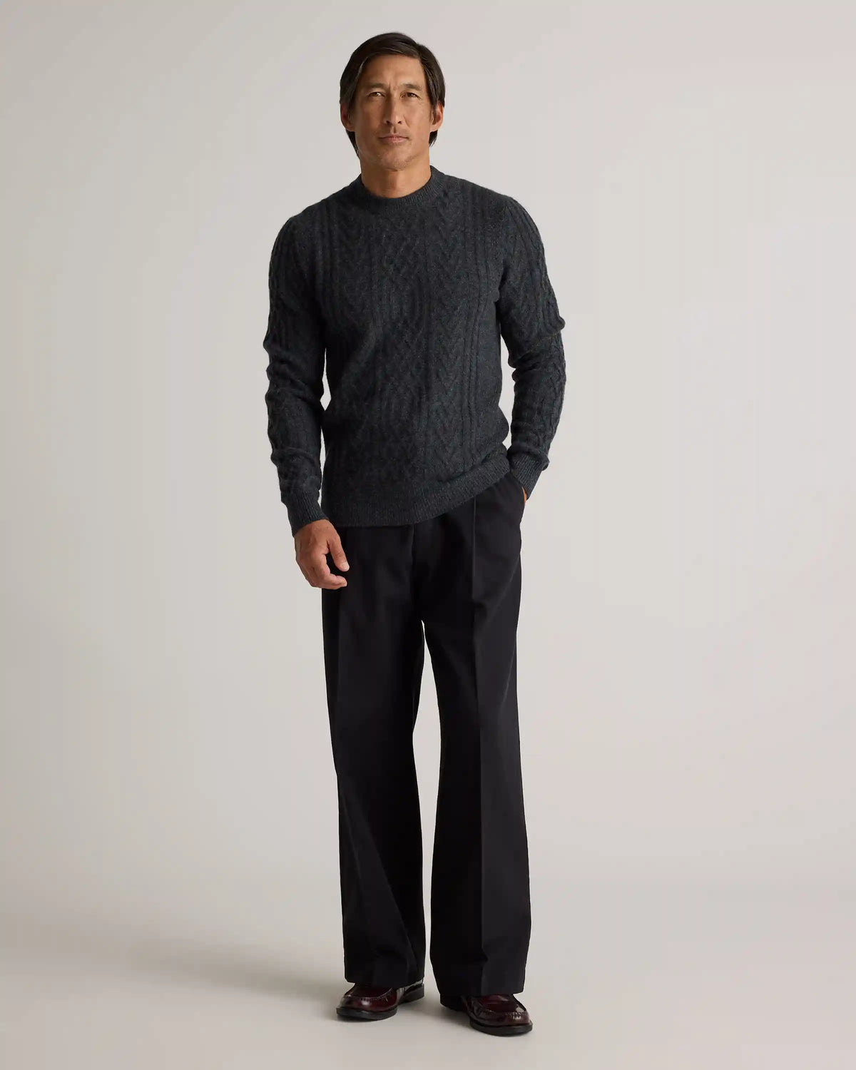 Mongolian Cashmere Cable Crewneck Sweater