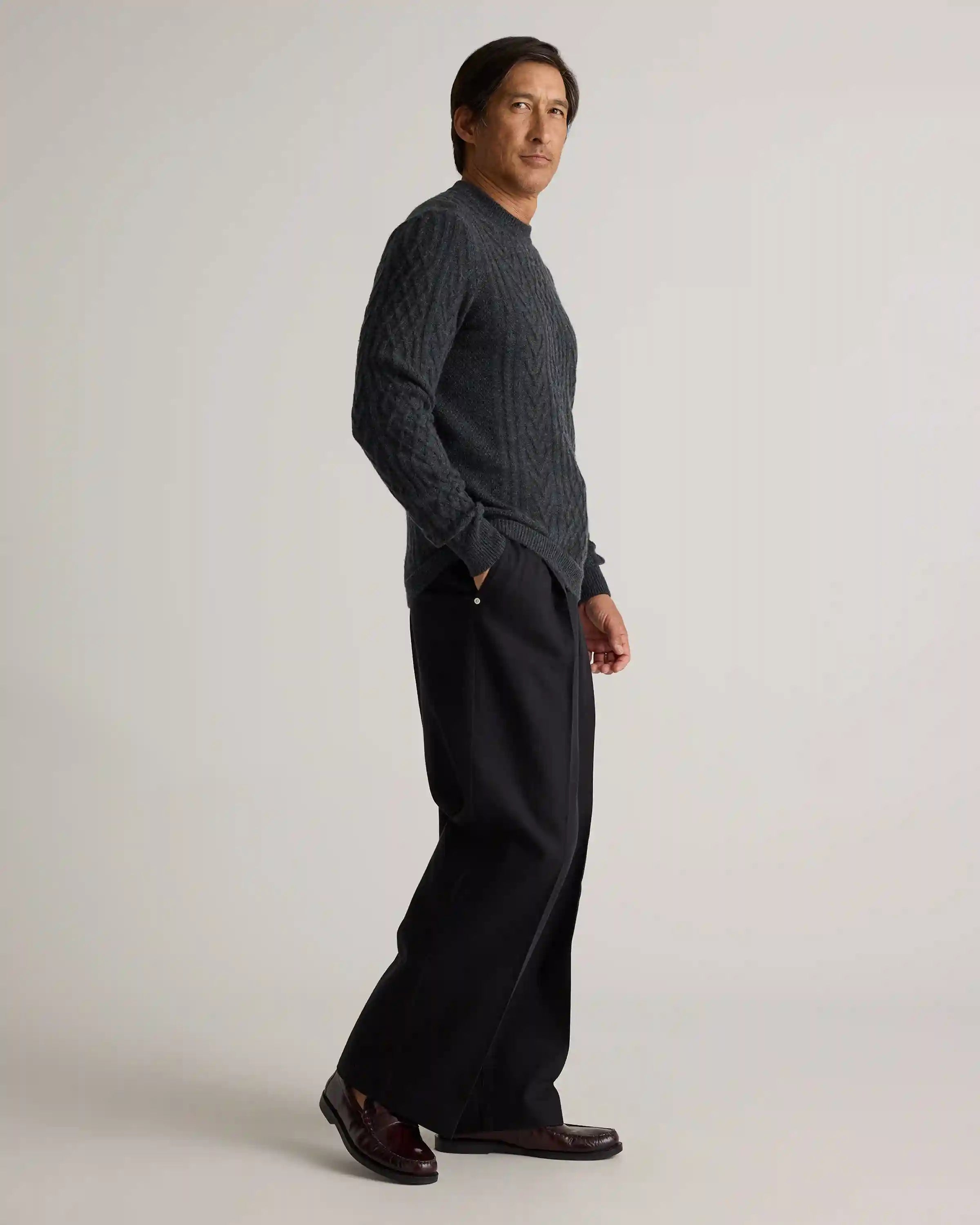 Mongolian Cashmere Cable Crewneck Sweater