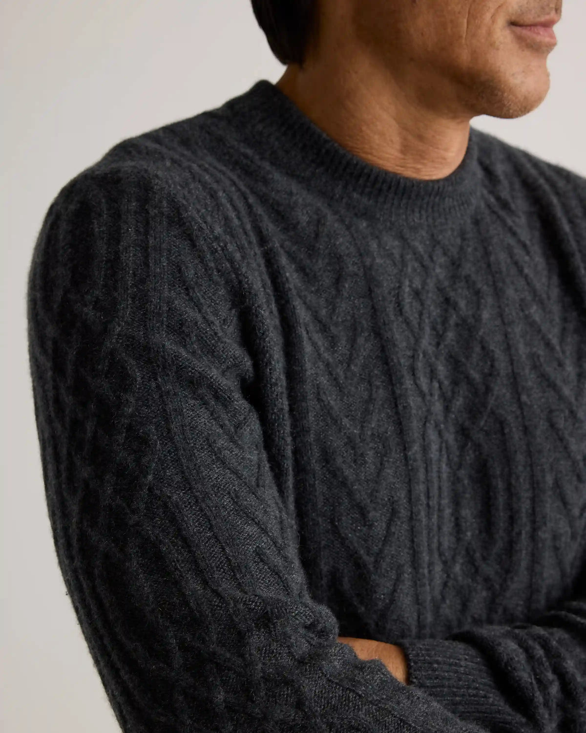Mongolian Cashmere Cable Crewneck Sweater