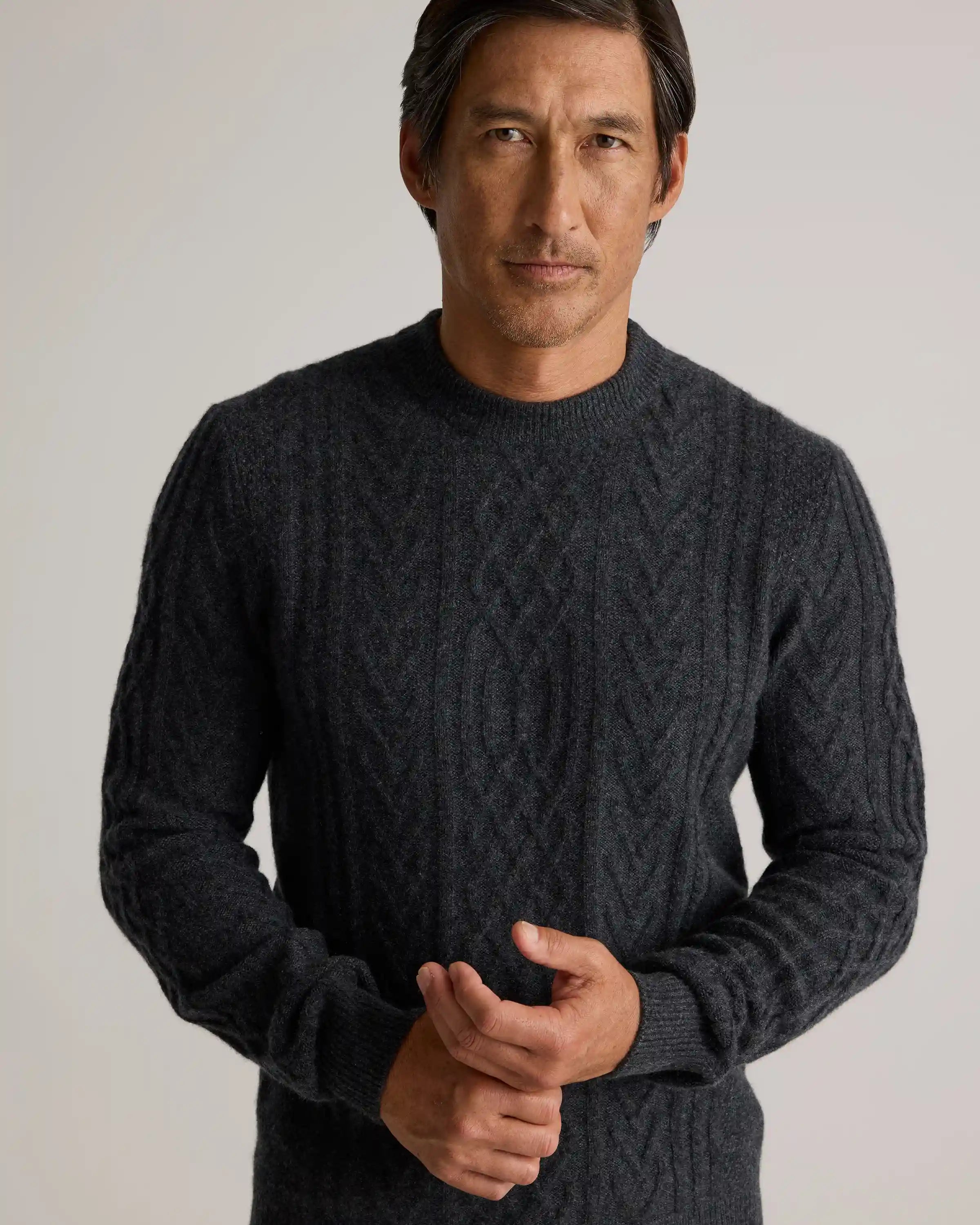 Mongolian Cashmere Cable Crewneck Sweater