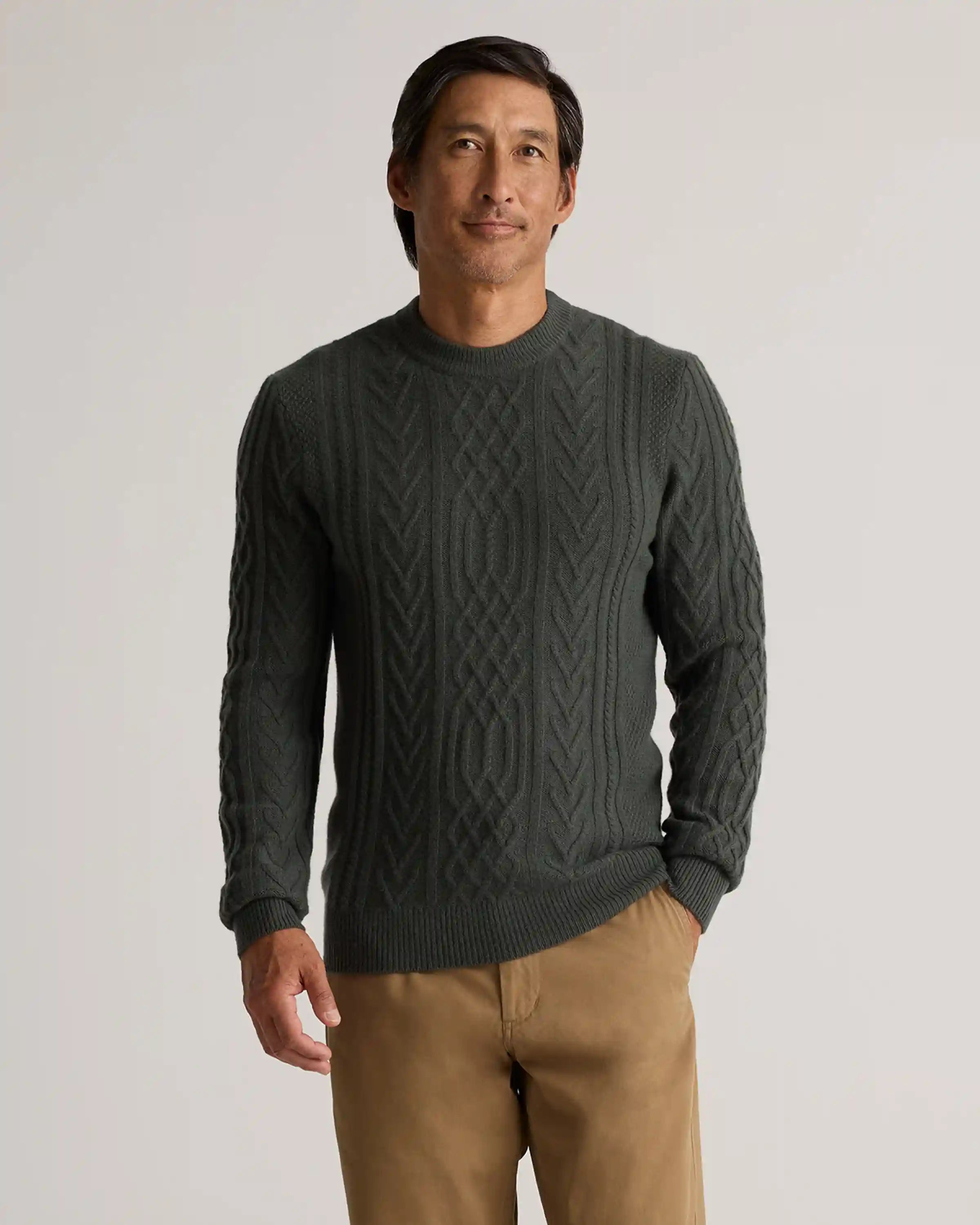 Mongolian Cashmere Cable Crewneck Sweater