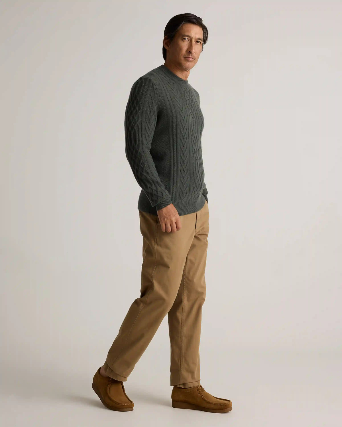 Mongolian Cashmere Cable Crewneck Sweater