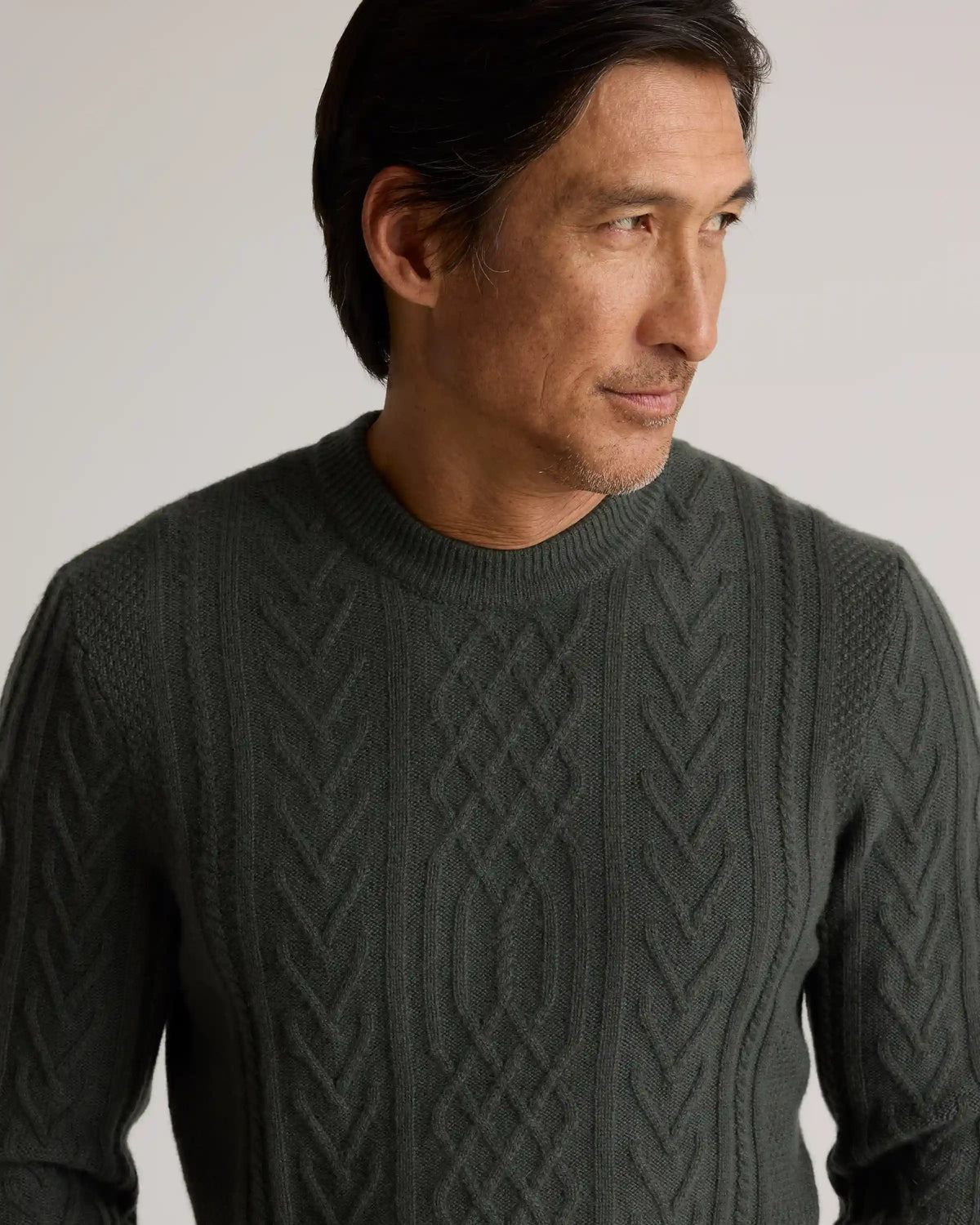 Mongolian Cashmere Cable Crewneck Sweater
