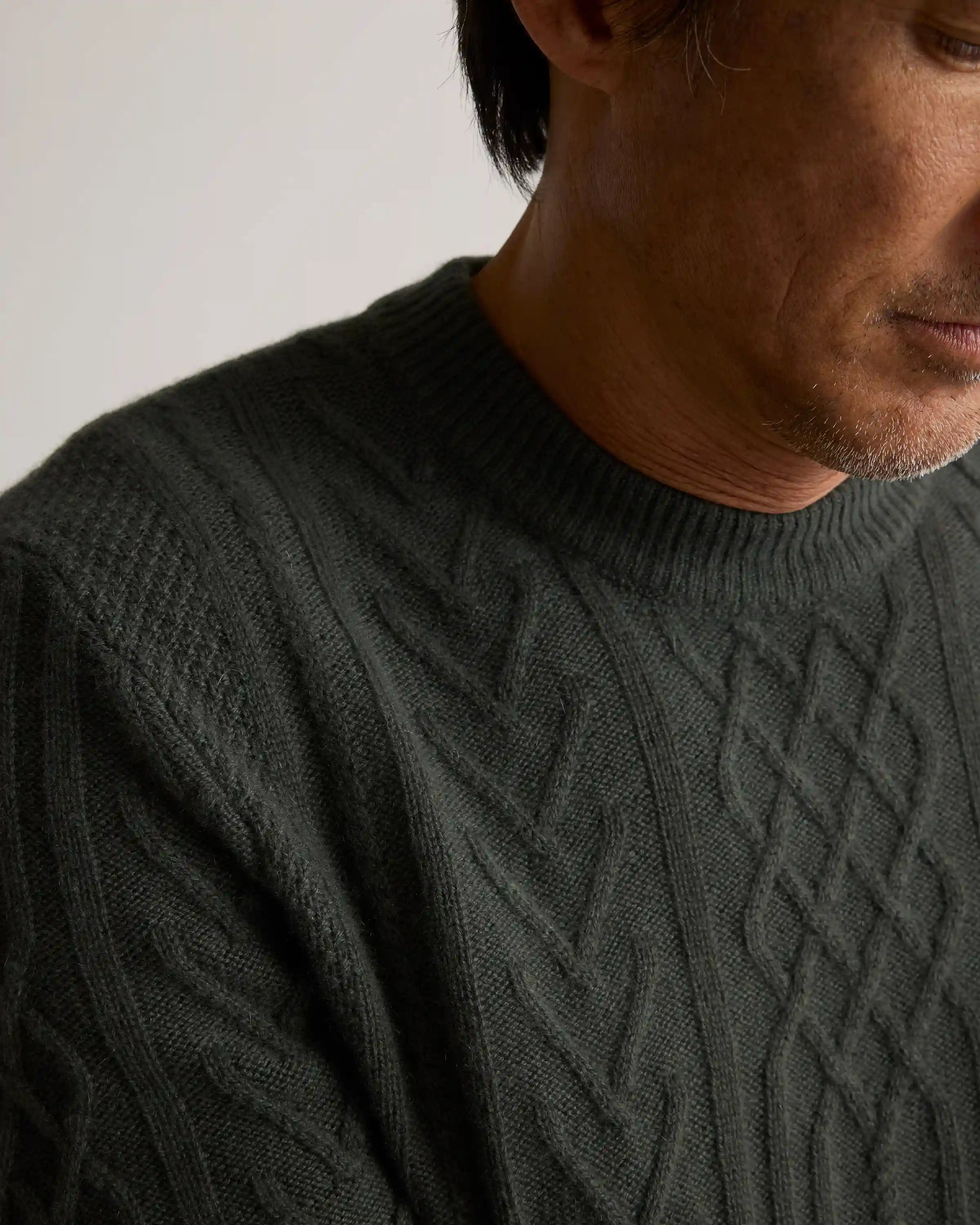 Mongolian Cashmere Cable Crewneck Sweater