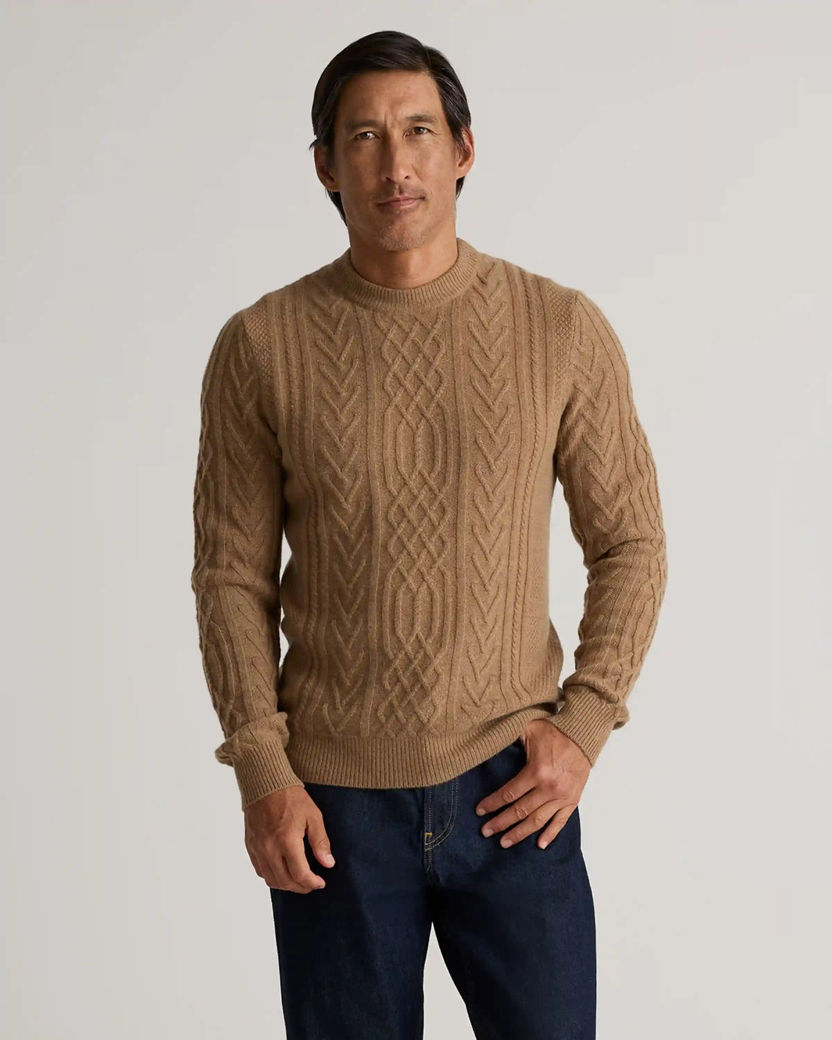 Mongolian Cashmere Cable Crewneck Sweater