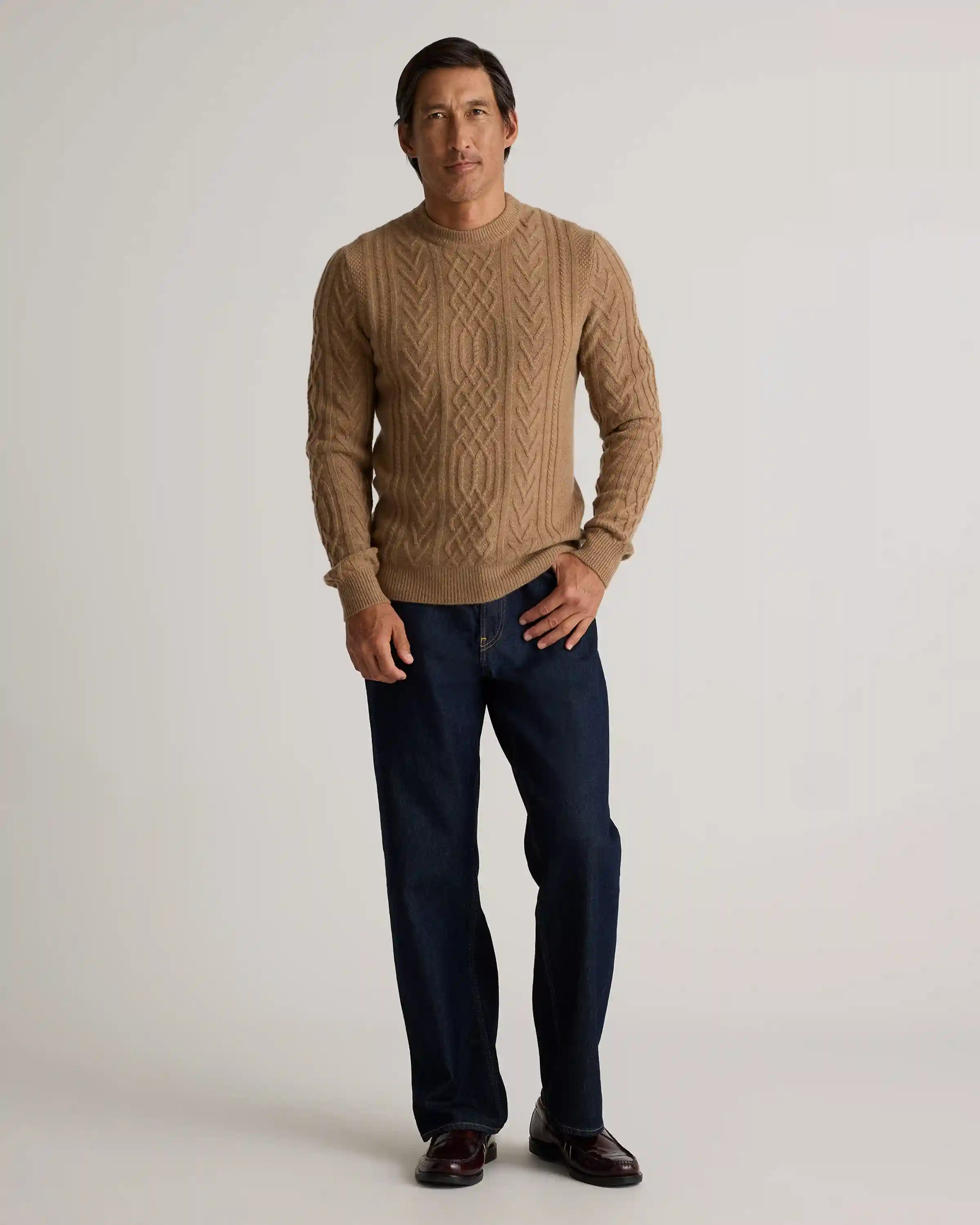 Mongolian Cashmere Cable Crewneck Sweater