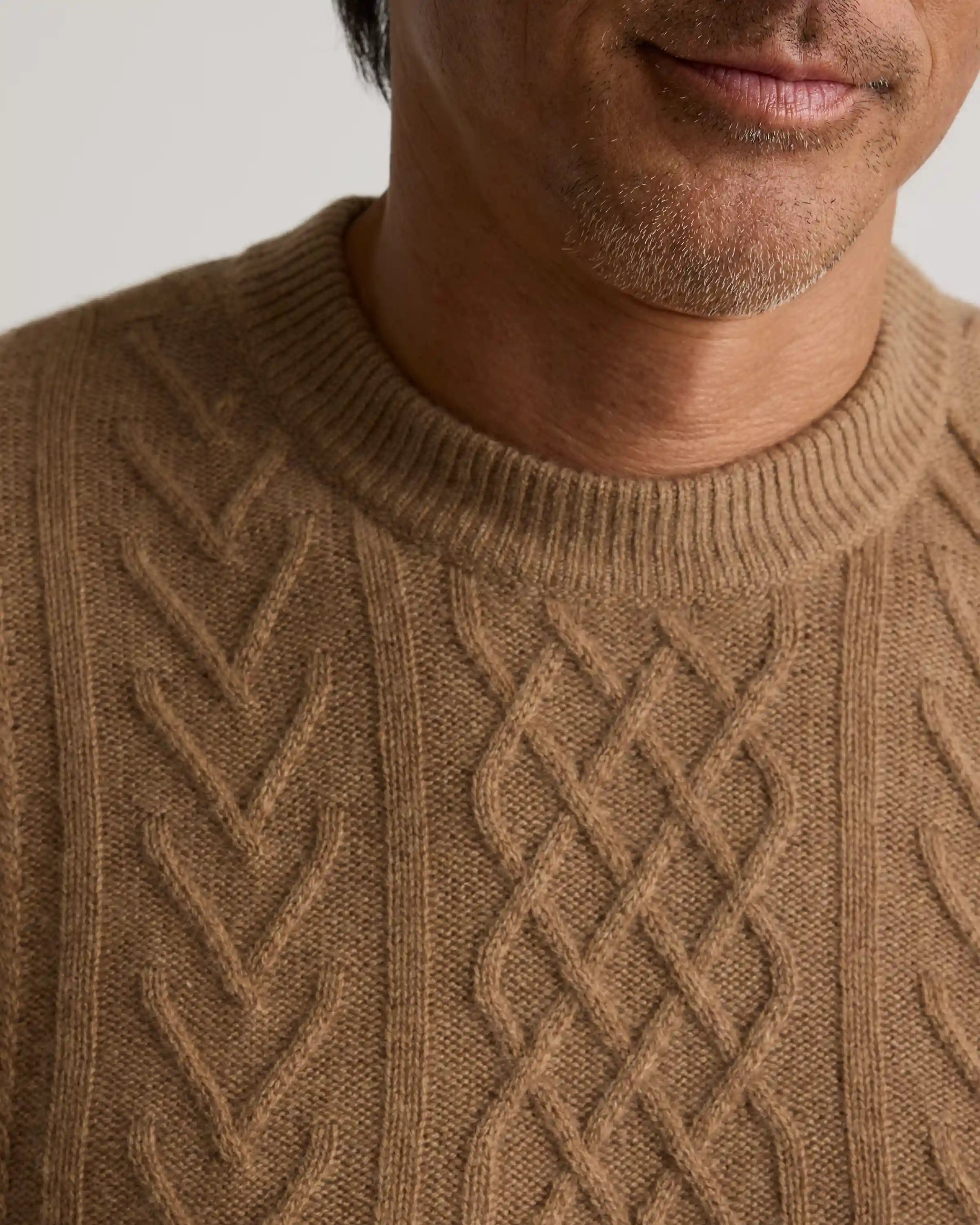 Mongolian Cashmere Cable Crewneck Sweater