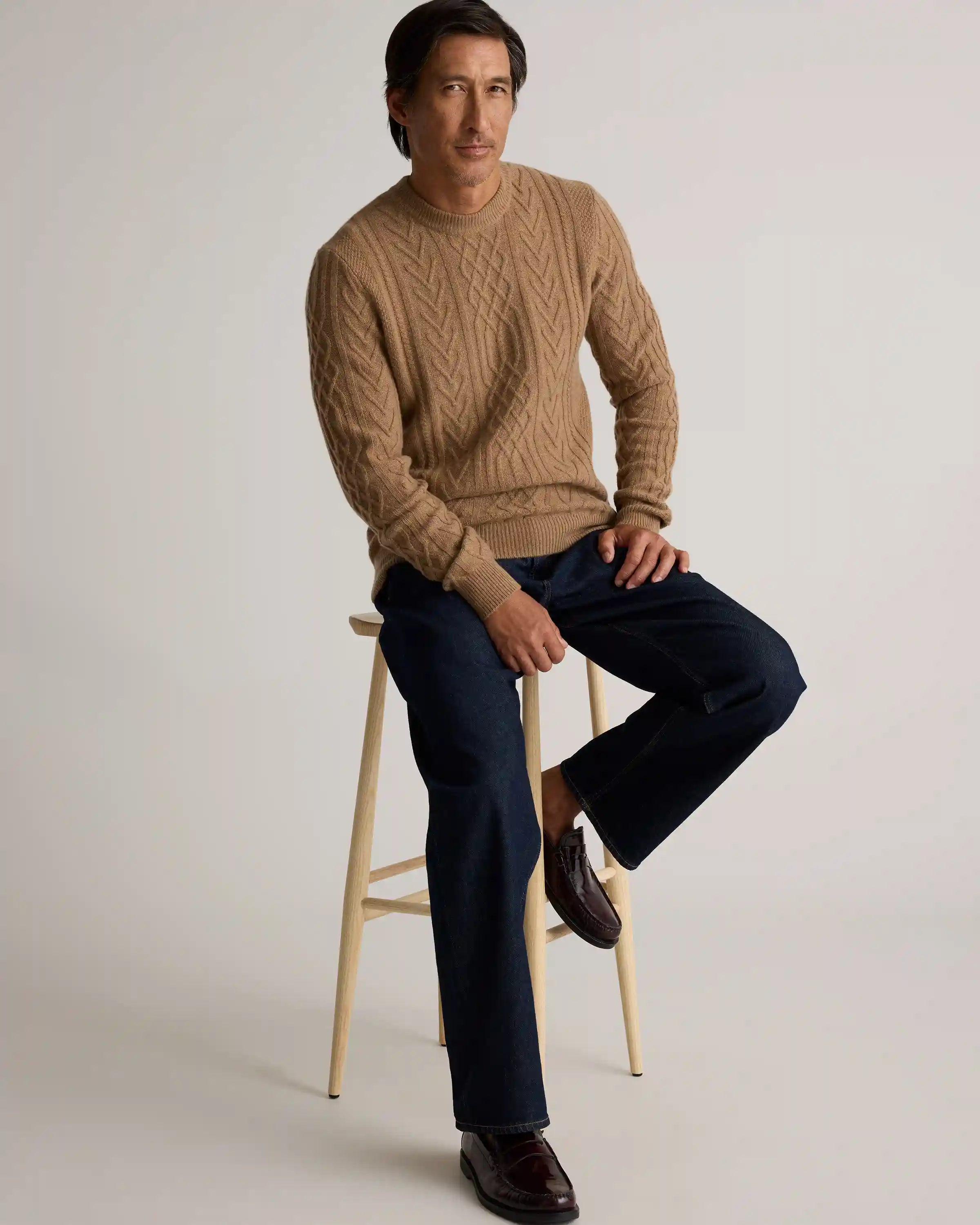 Mongolian Cashmere Cable Crewneck Sweater